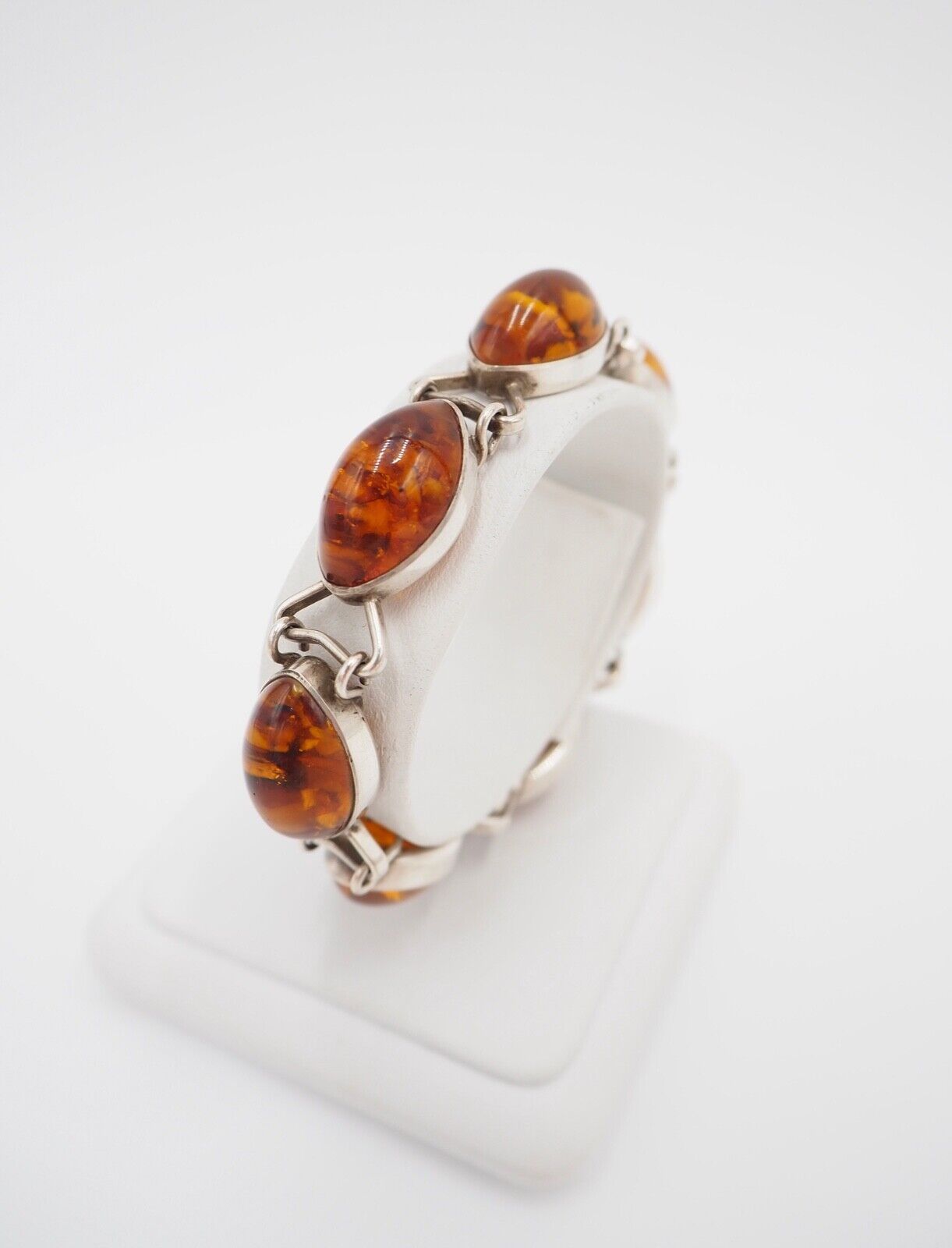 vintage 70er Jahre Cabochon Bernstein Armband Gliederarmband Silber - Antikhandel-Stuttgart