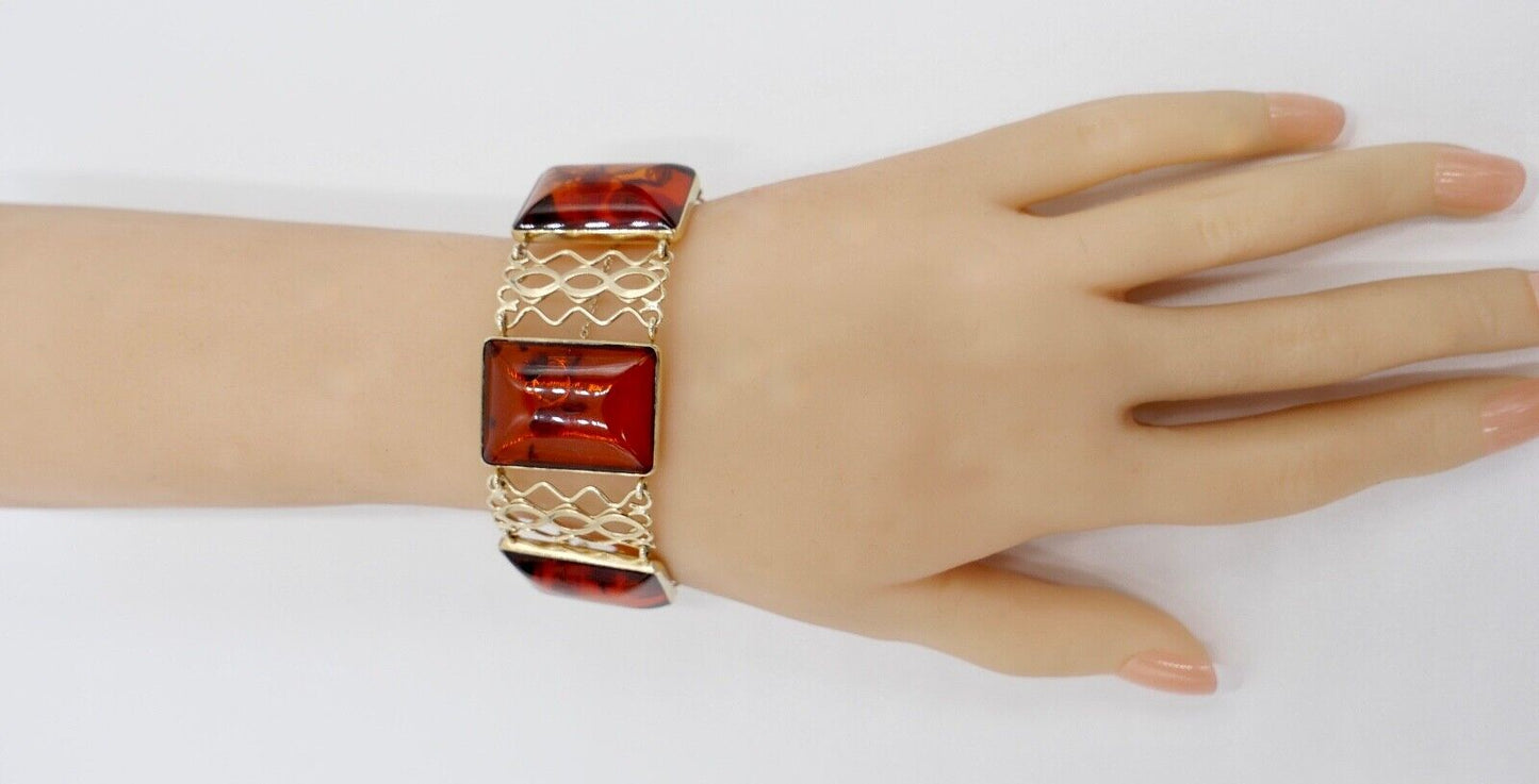 FISCHLAND Damen Bernstein Armband Gelbgold 333 8K amber 19,3 cm - Antikhandel-Stuttgart