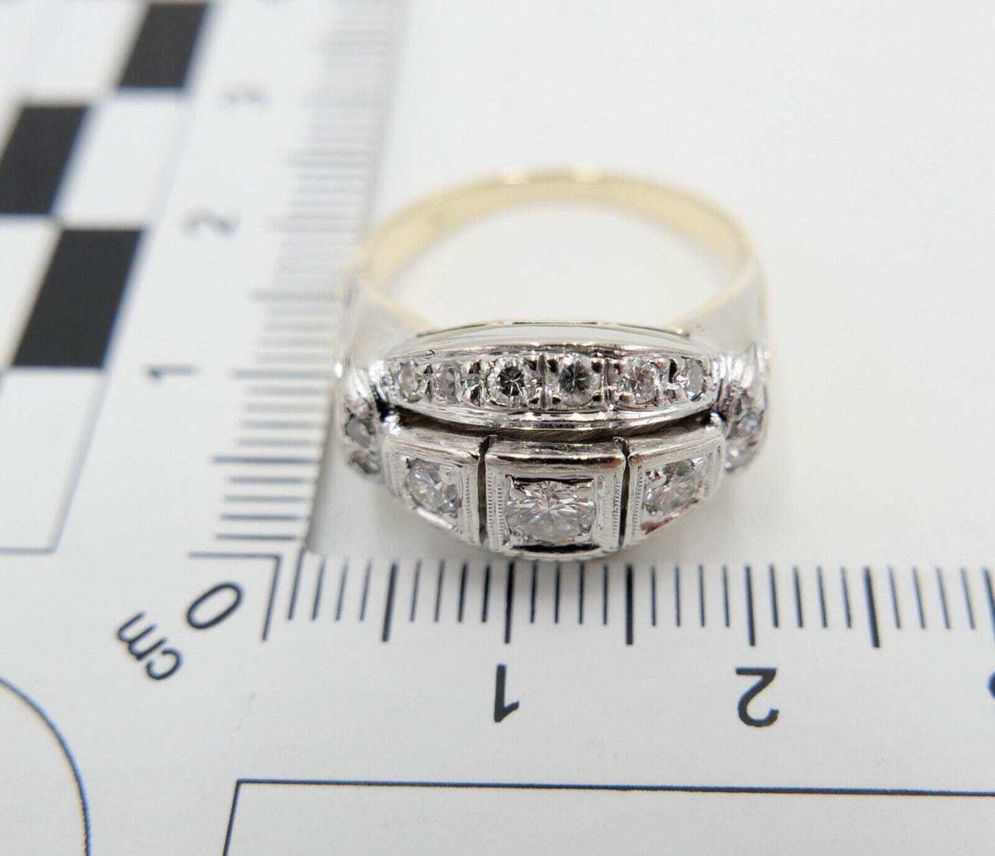 1980er Alter Bicolor Gold Diamant Brillant Damen Ring 0,90 Ctw 585 14K Gr.56 - Antikhandel-Stuttgart