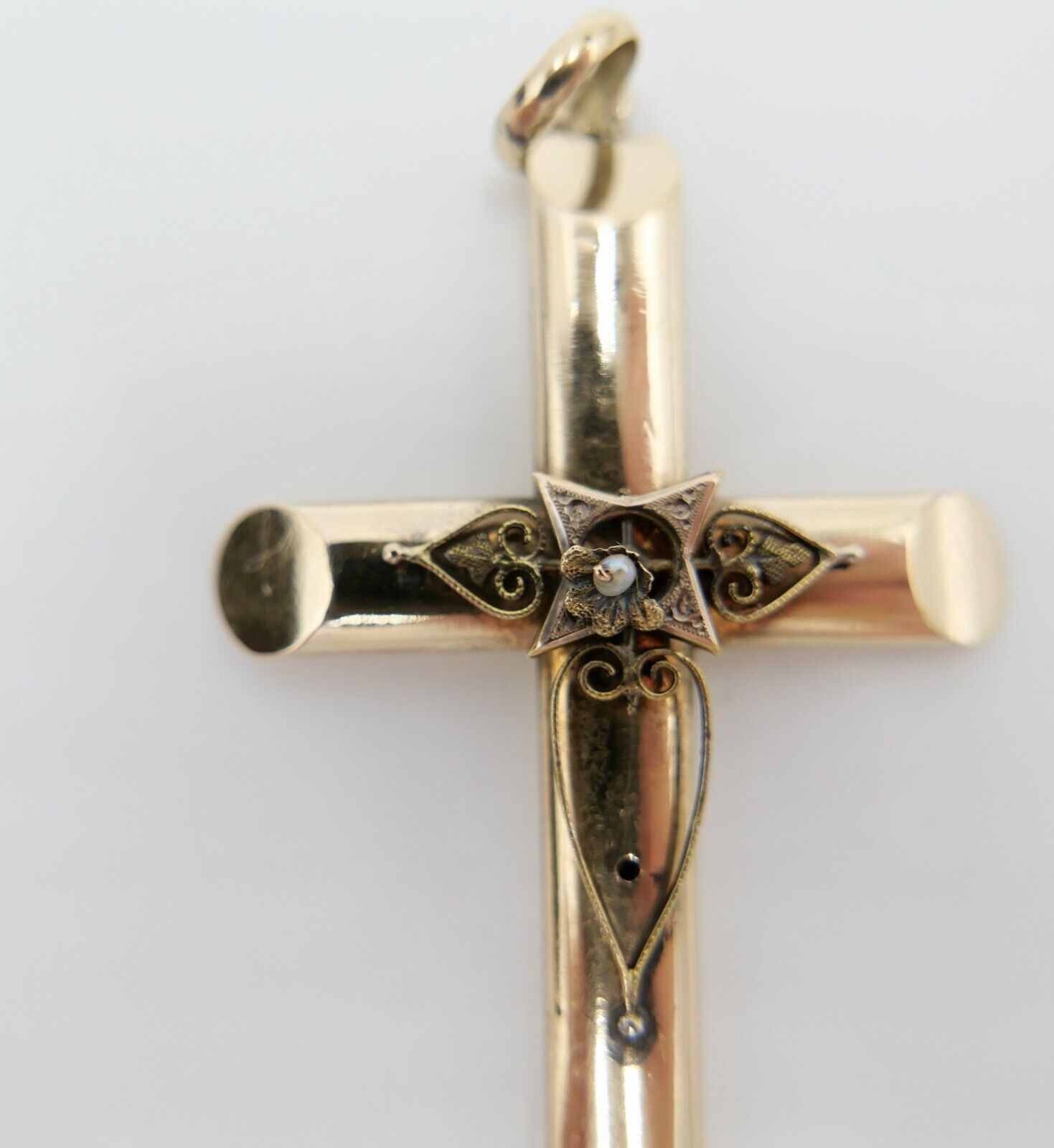 filigraner antiker Kreuzanhänger Kreuz 585 / 14K Rotgold Gold um 1860 - Antikhandel-Stuttgart