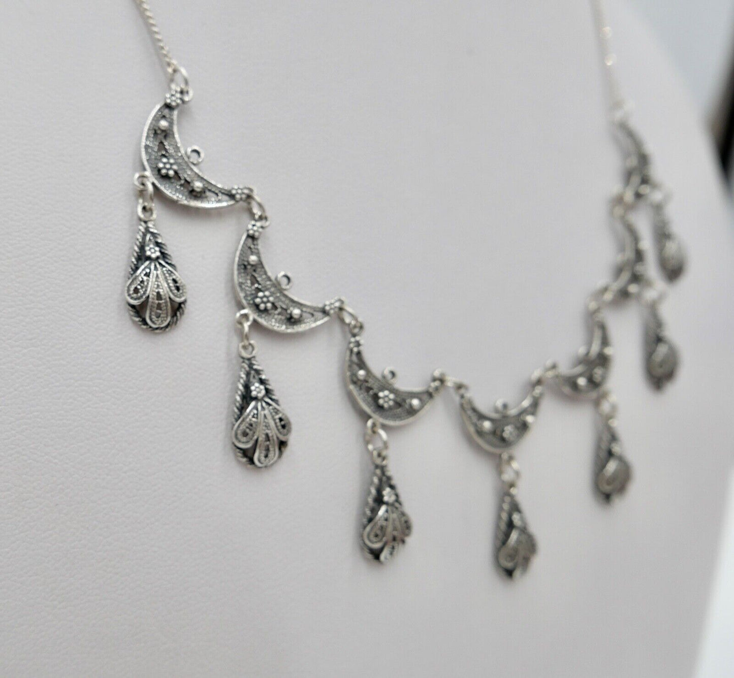 Altes florale filigrane 925 Silber Kette Collier 44 cm 1970er Jahre - Antikhandel-Stuttgart