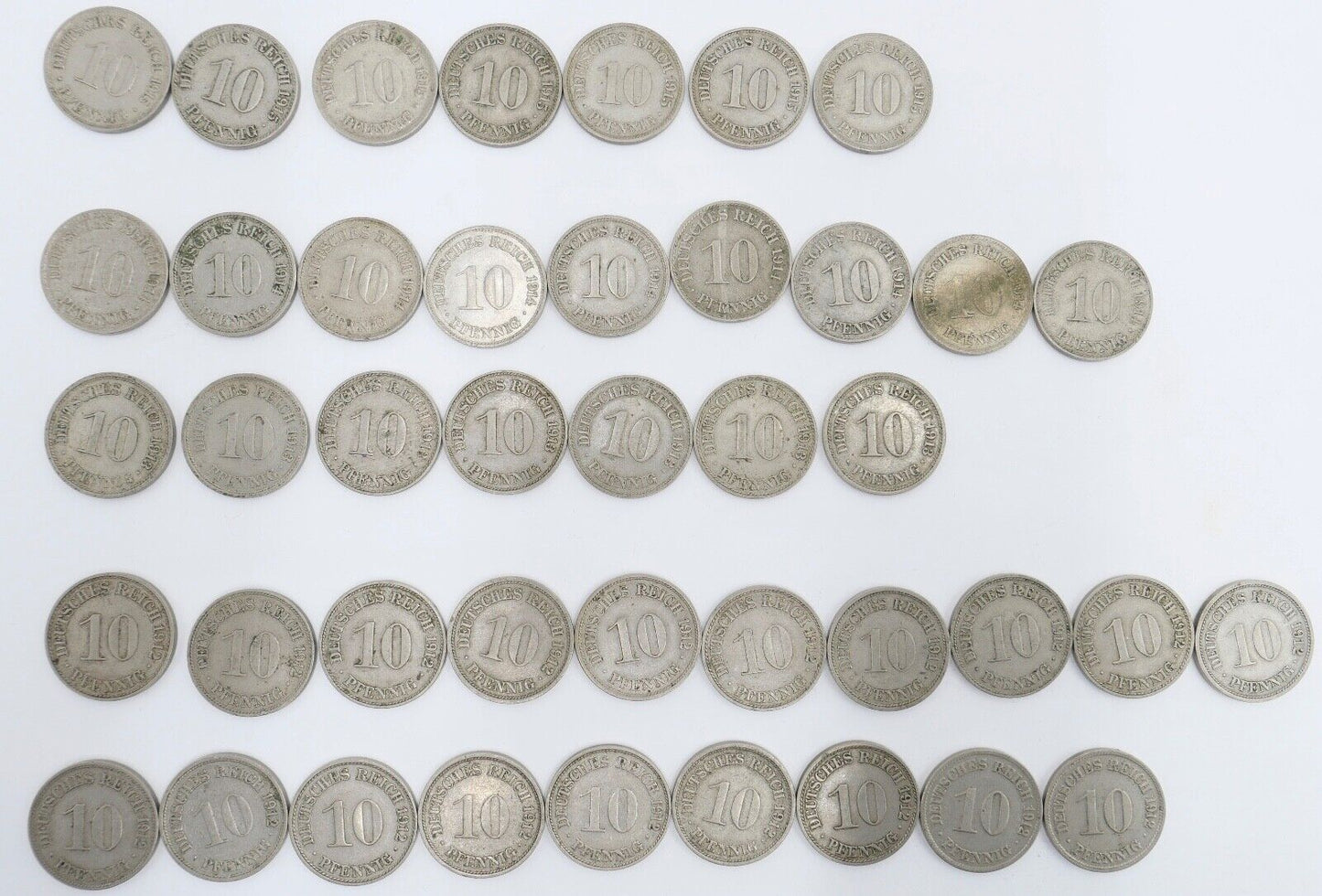 42x 10 Pfennig Kaiserreich 1912 1913 1914 1915 Jäger J. 13 ss-stg - Antikhandel-Stuttgart
