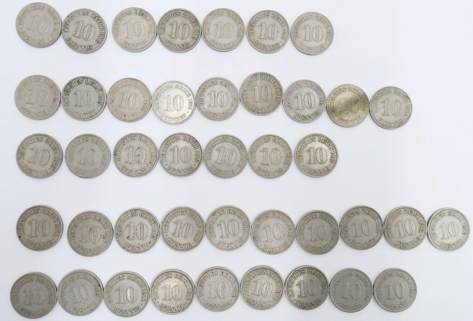 42x 10 Pfennig Kaiserreich 1912 1913 1914 1915 Jäger J. 13 ss-stg - Antikhandel-Stuttgart