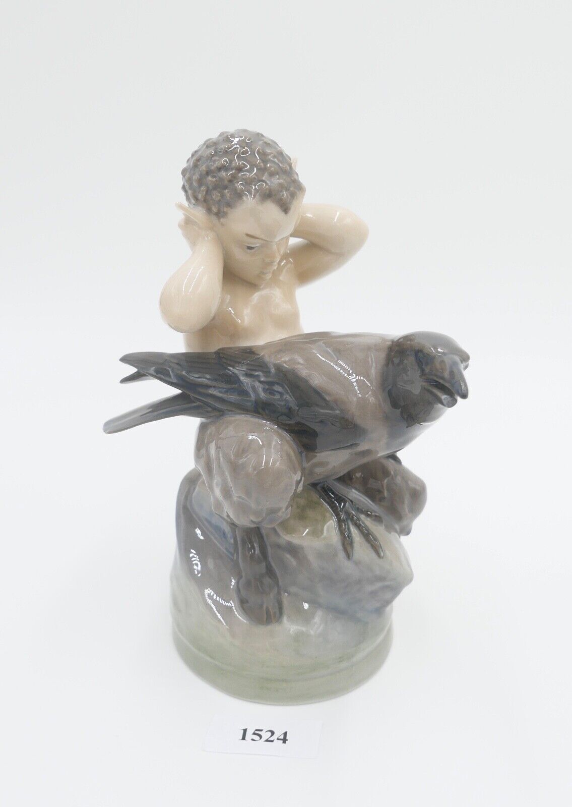 ROYAL COPENHAGEN Porzellan Figur Faun mit Krähe 2113 Christian Thomson - Antikhandel-Stuttgart