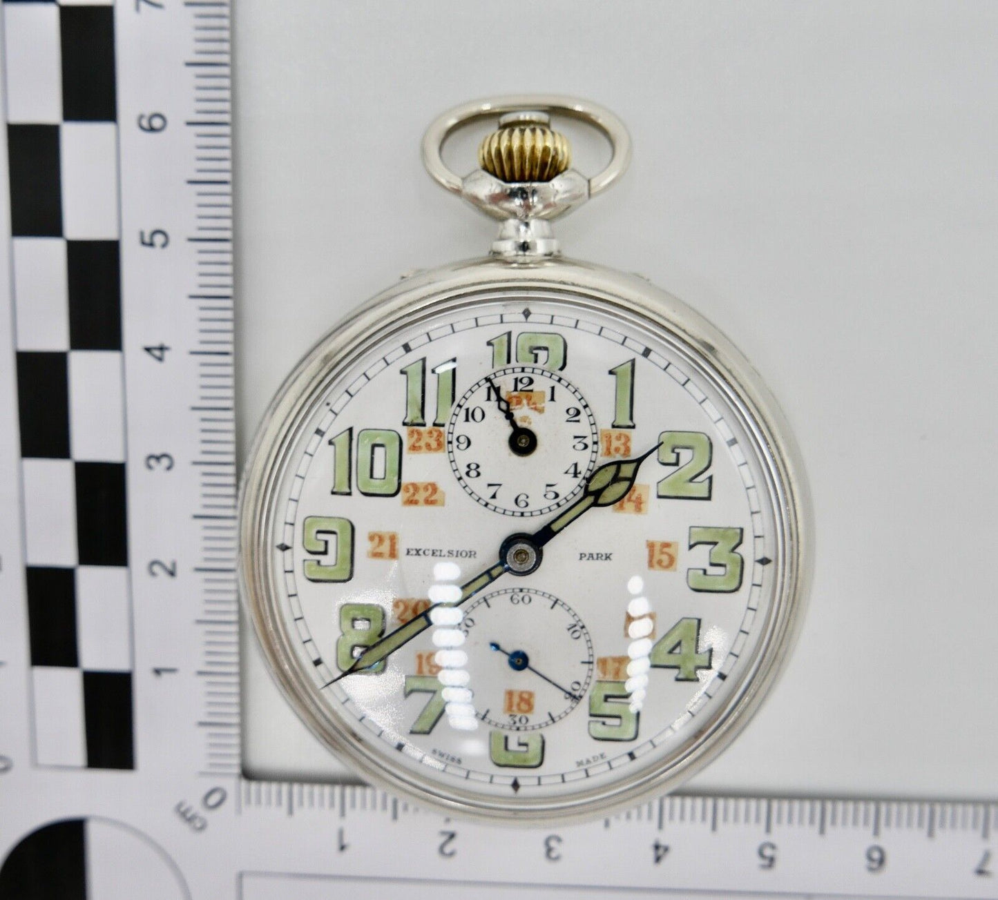 EXCELSIOR PARK Edelstahl Taschenuhr Wecker Ø 49mm sehr selten - Antikhandel-Stuttgart