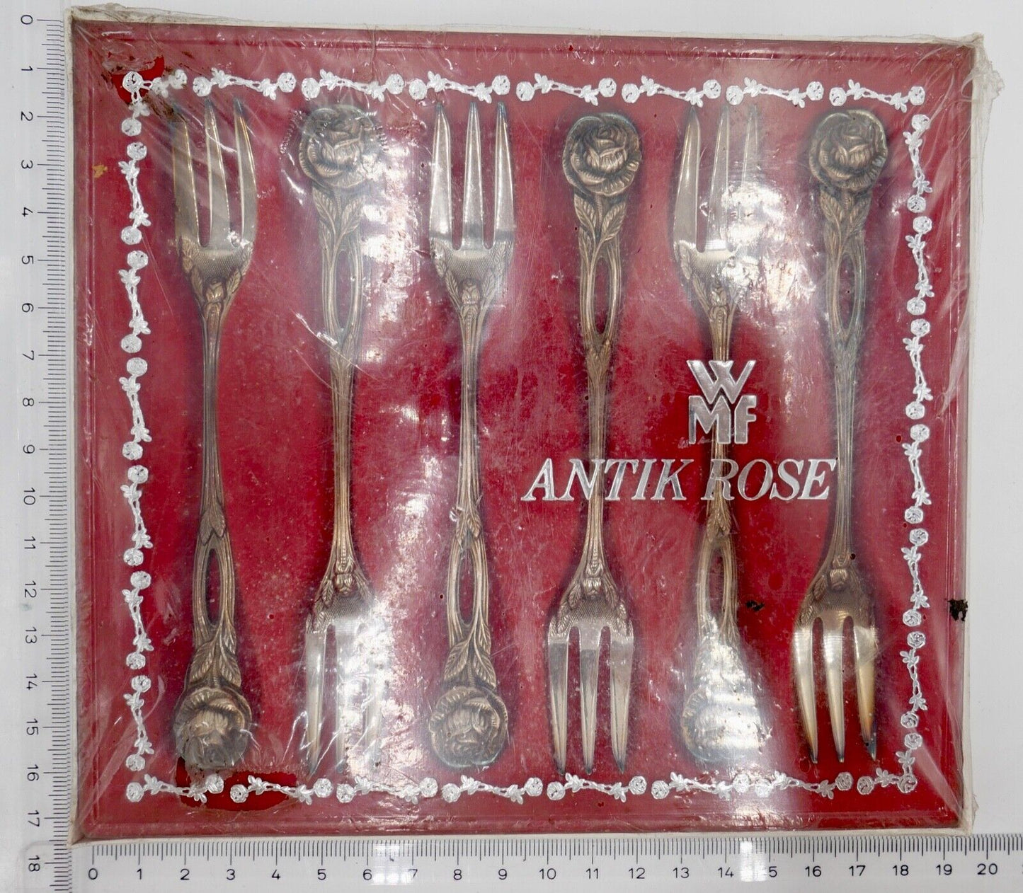 - NEU - OVP - WMF ANTIK ROSE - 90er Silber versilbert 6 Stück Kuchengabel - Antikhandel-Stuttgart