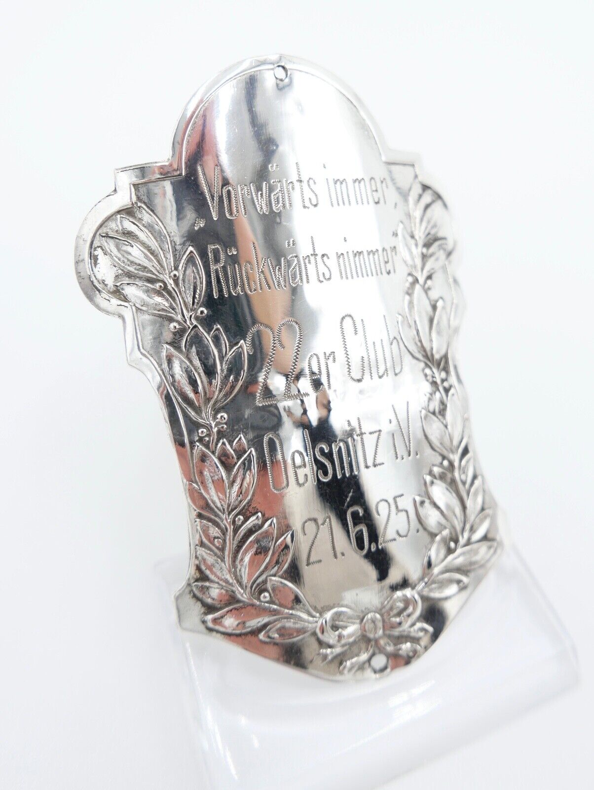 Fahrrad Plakette 1925 Silber 800 22er Club Oelsnitz i.V. - Antikhandel-Stuttgart