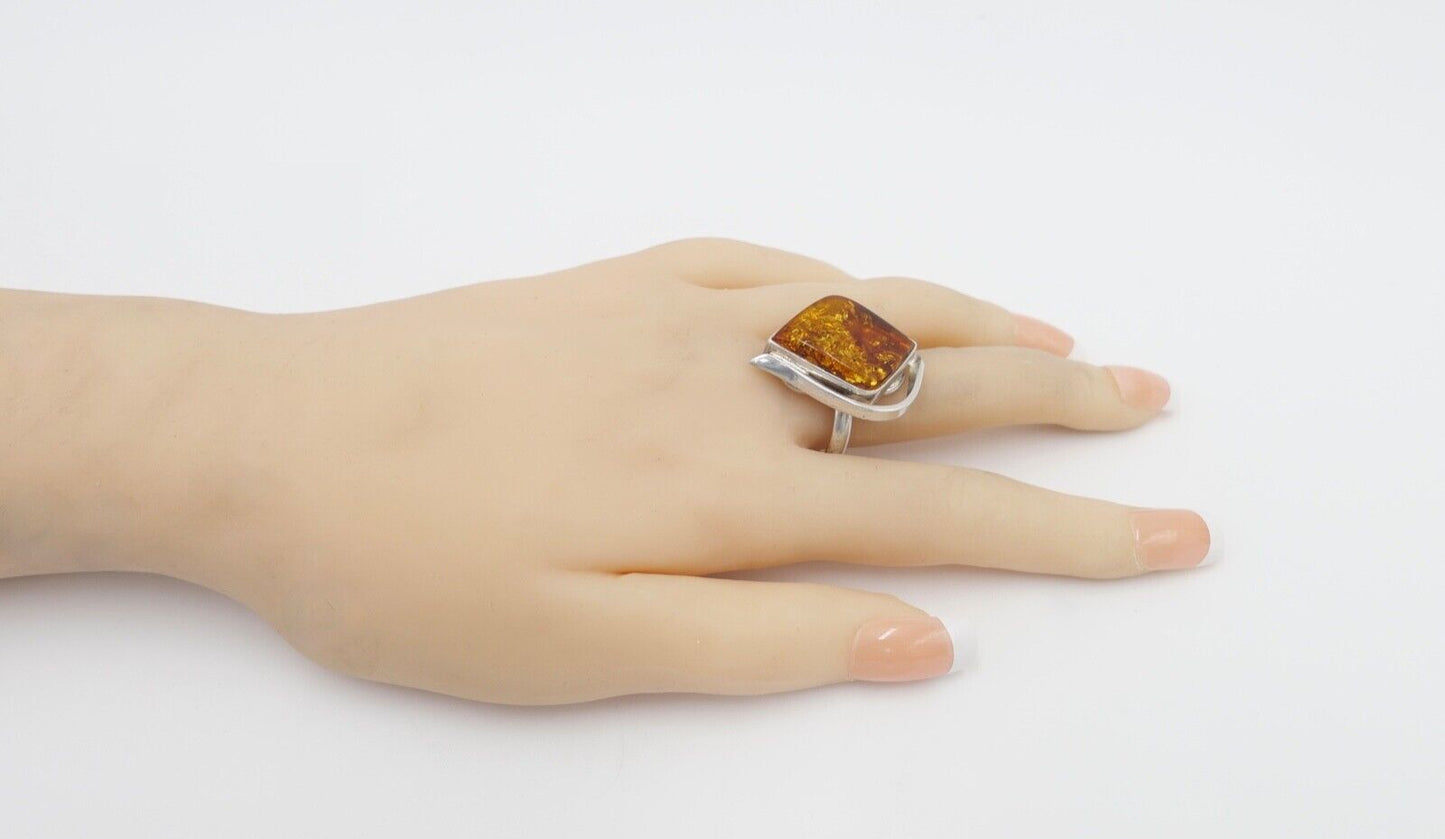 1980er Jahre Designer Ring 925 Silber Bernstein Gr. 60 Frauenkopf Polen G Danzig - Antikhandel-Stuttgart