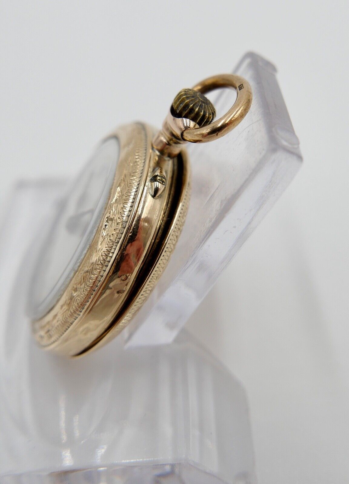 kleine BF Damen Taschenuhr 1930-40er GOLD 585 14K Schweiz Emaille floral 29mm - Antikhandel-Stuttgart