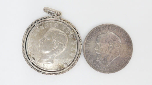 2x 3 Mark ss - vz Bayern Otto - Ludwig Jäger J.47 + J.52 Münzfassung Anhänger - Antikhandel-Stuttgart