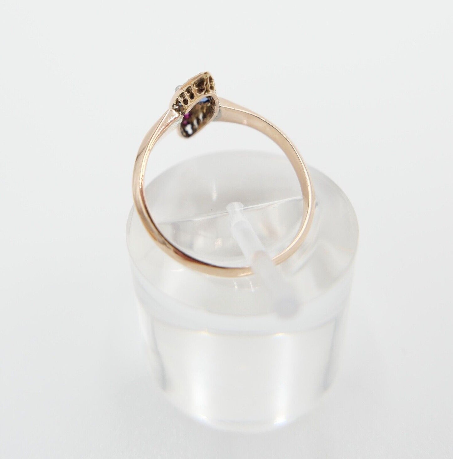 Antiker Damen Rotgold Ring 585 / 14K Gr. 53 Navette Saatperle Rubin syn. Spinell - Antikhandel-Stuttgart