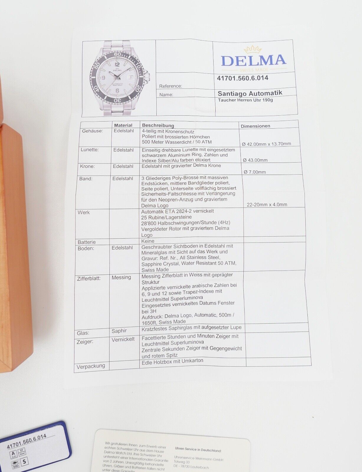 DELMA Santiago Automatik Ref. 41701.560.6.014 Edelstahl Herrenuhr Ø 42 mm - Antikhandel-Stuttgart