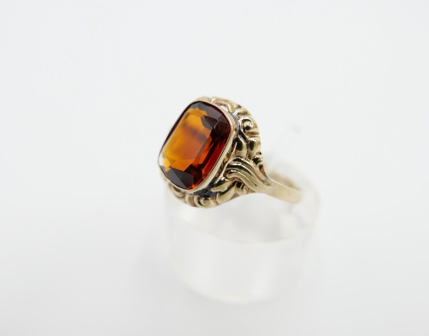 50er Jahre Damenring Gr. 57 Gold 333 / 8K mit großem Citrin - Antikhandel-Stuttgart