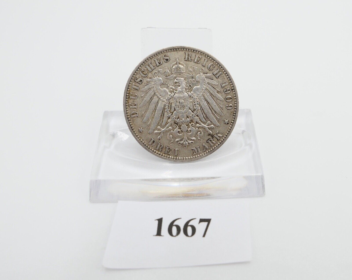 3 Mark 1909 E Jäger J.135 VZ-STG Sachsen Friedrich August III. - Antikhandel-Stuttgart