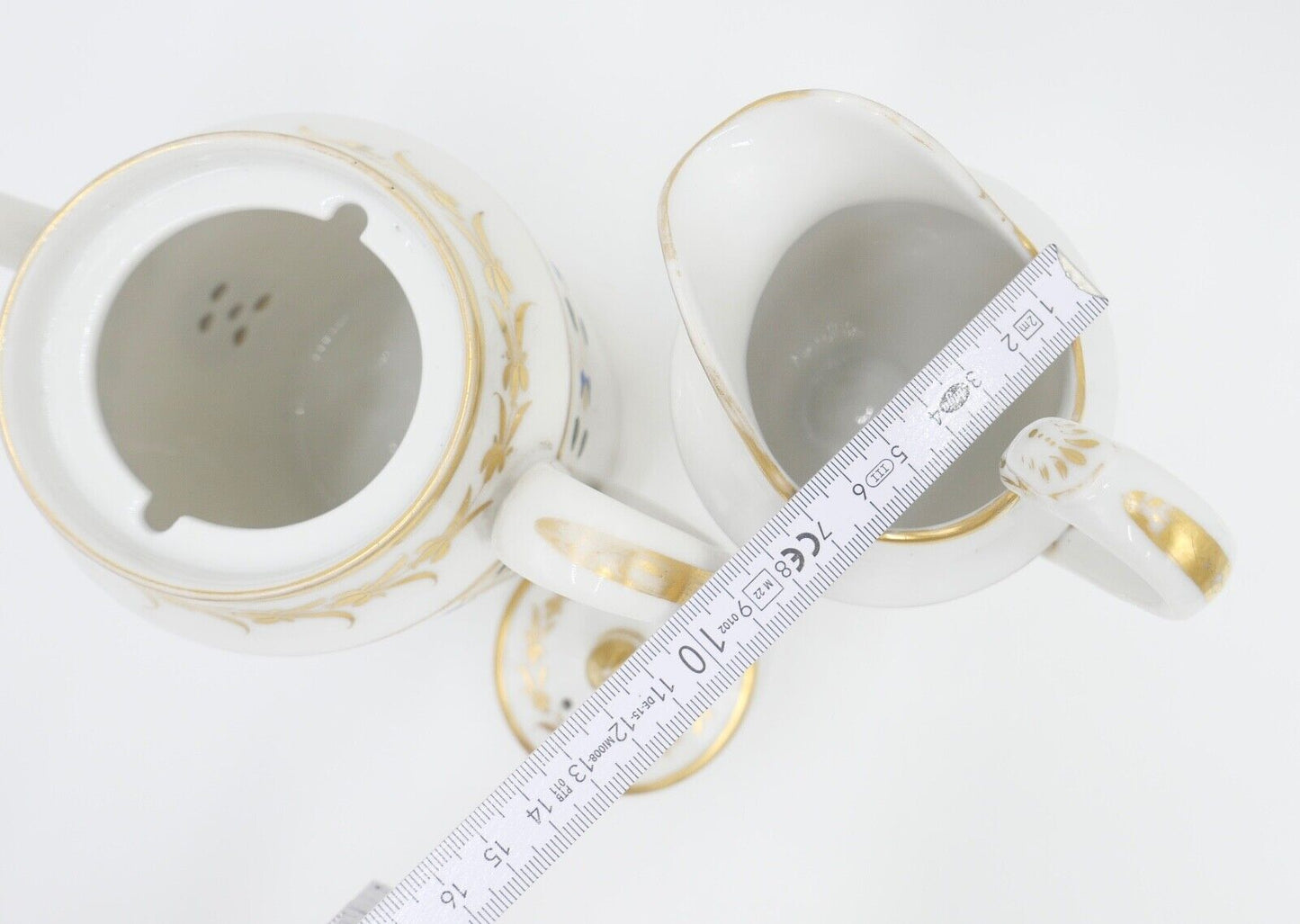 um 1830 antik Biedermeier Porzellan Kaffee & Milchkanne Schwanenhals Goldrand - Antikhandel-Stuttgart