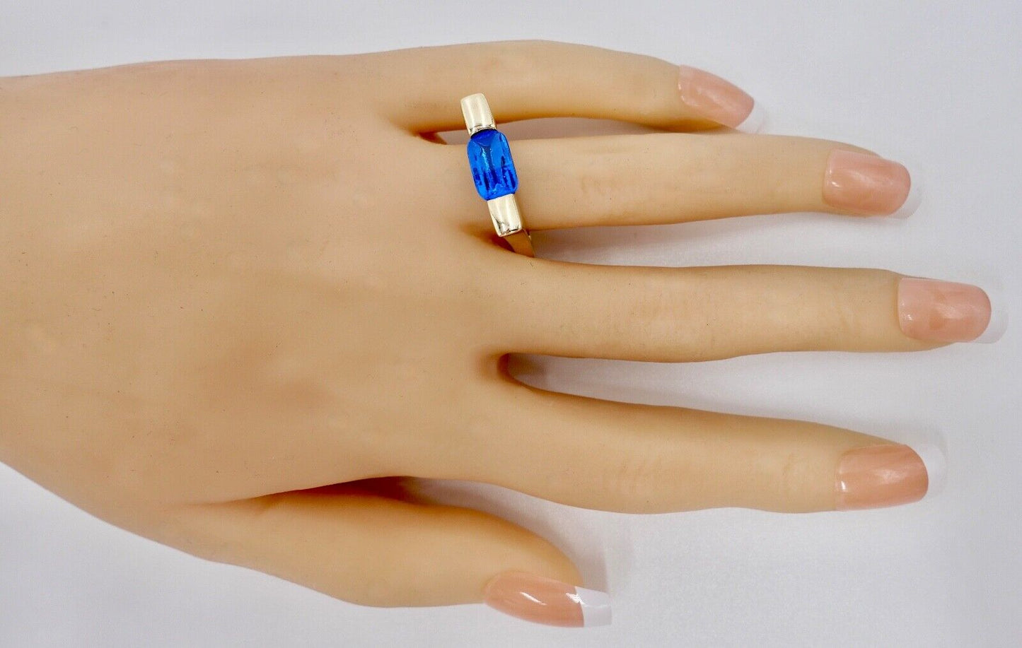 Gelb Gold Damen Ring Gr. 58 blauer Synthetisch Spinell 333 8K - Antikhandel-Stuttgart