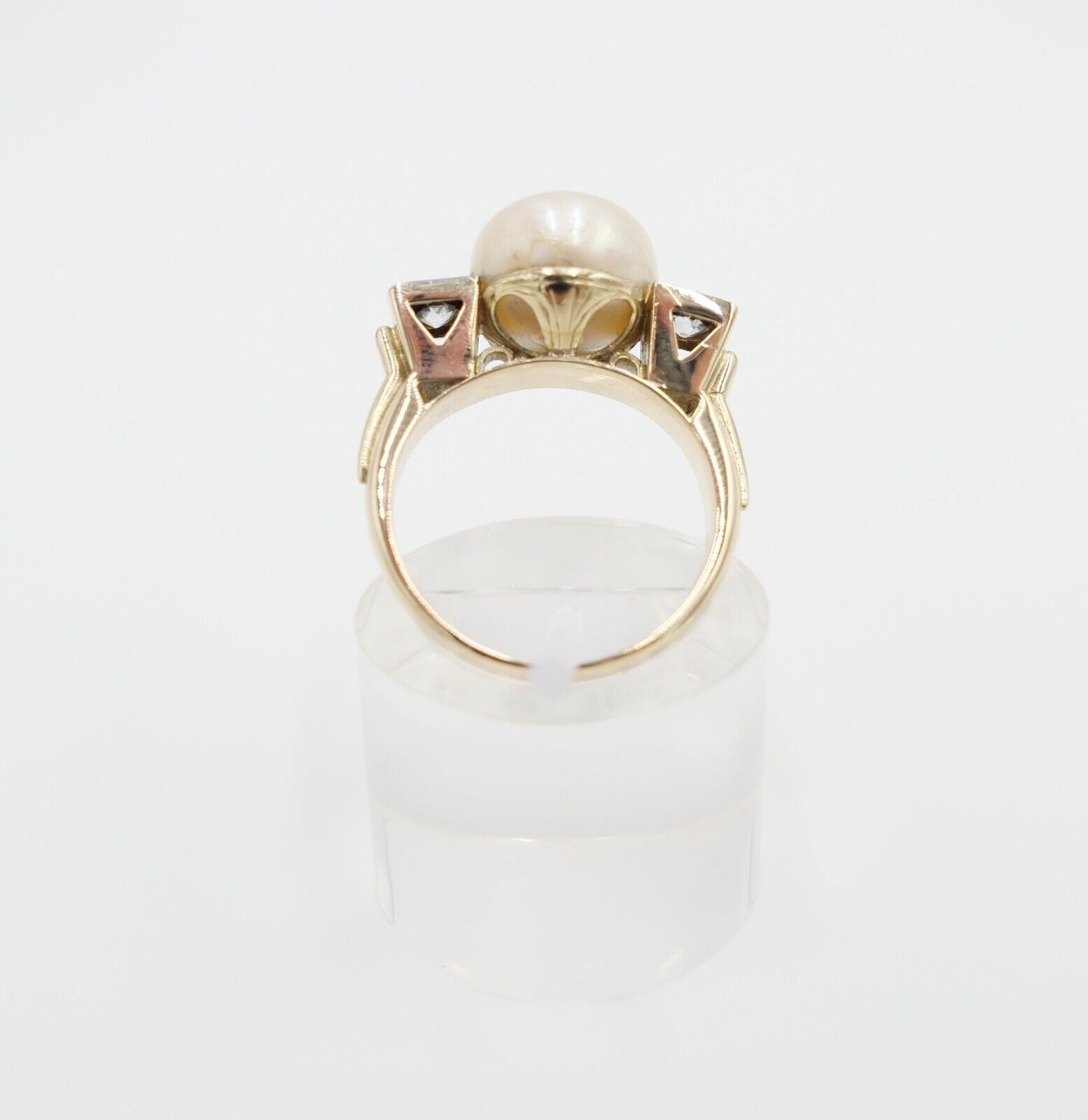 antik Damen Ring Gold 585 / 14K Gr. 56 Diamant Altschliff süßwasser Zuchtperle - Antikhandel-Stuttgart