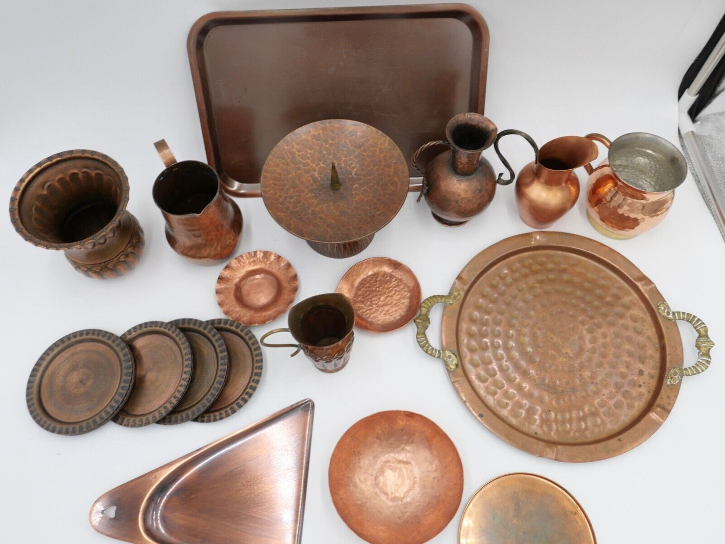 Posten großes Konvolut Kupfer Tablett Kännchen Kerzenständer etc Dekoration - Antikhandel-Stuttgart