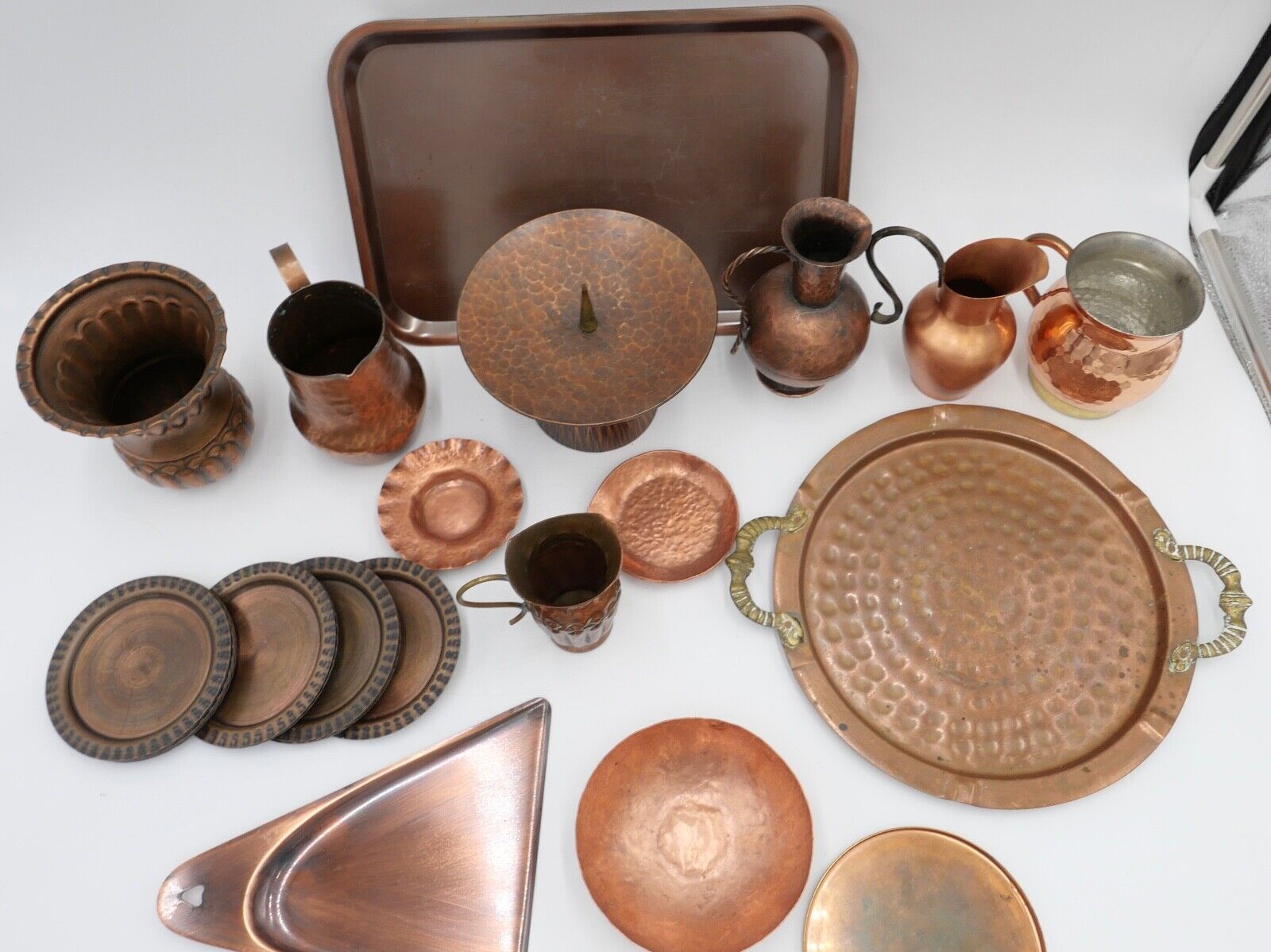 Posten großes Konvolut Kupfer Tablett Kännchen Kerzenständer etc Dekoration - Antikhandel-Stuttgart