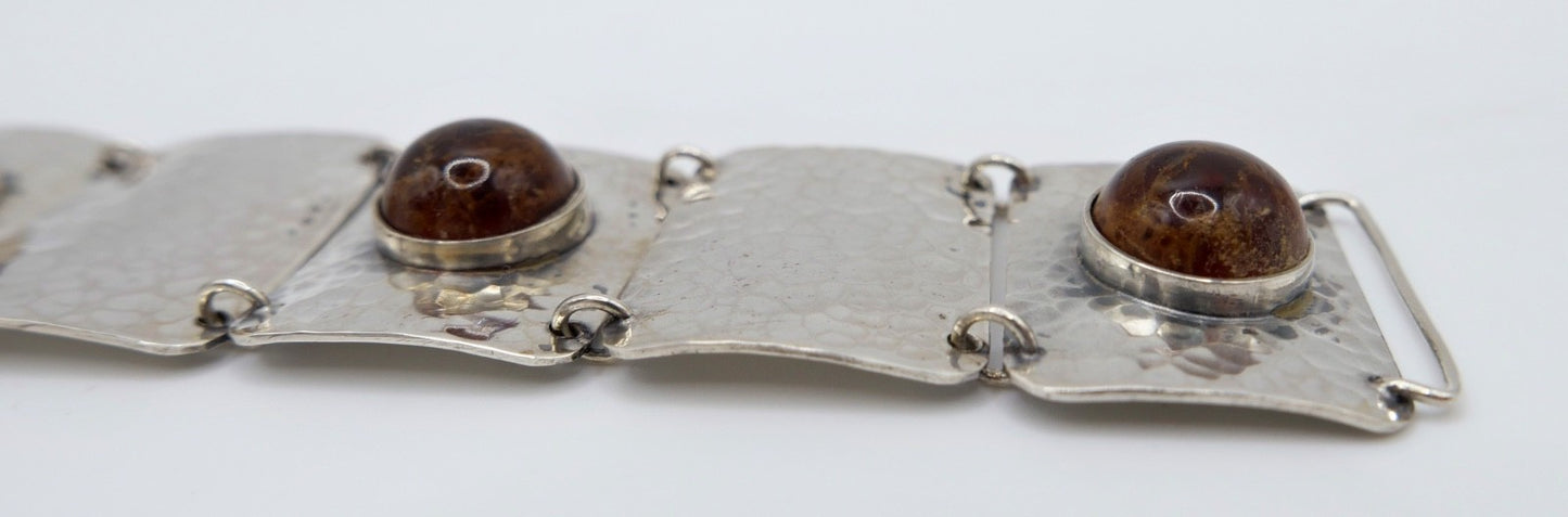 70er Vintage Armband Silber 925 Bernstein Adolf Regelmann gehämmert Handarbeit