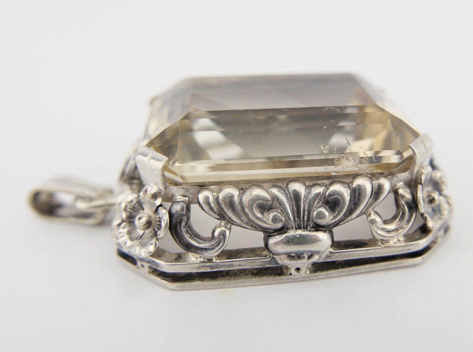 Großer Jugendstil 835 Silber Anhänger Beryll Ø 4,8 cm um 1900 - Antikhandel-Stuttgart