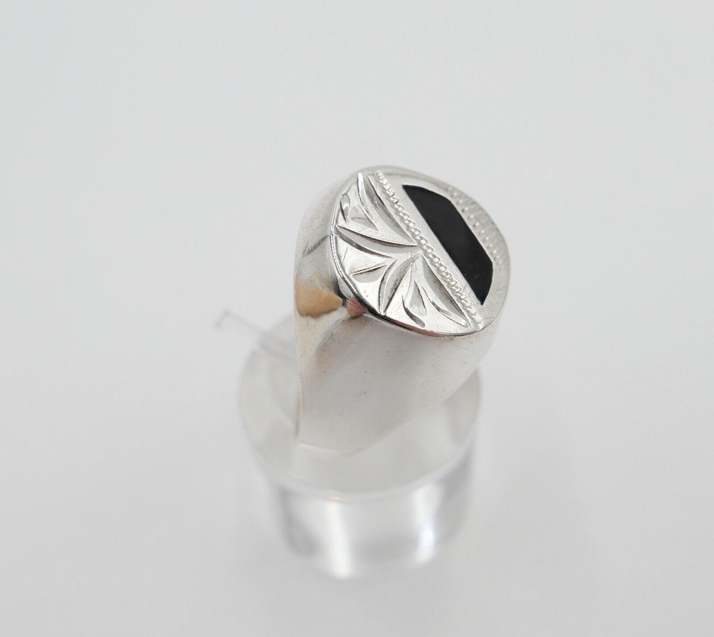 Alter Siegelring Herrenring Ring 925 Silber Gr. 66 mit Palmenmotiv & ONYX - Antikhandel-Stuttgart