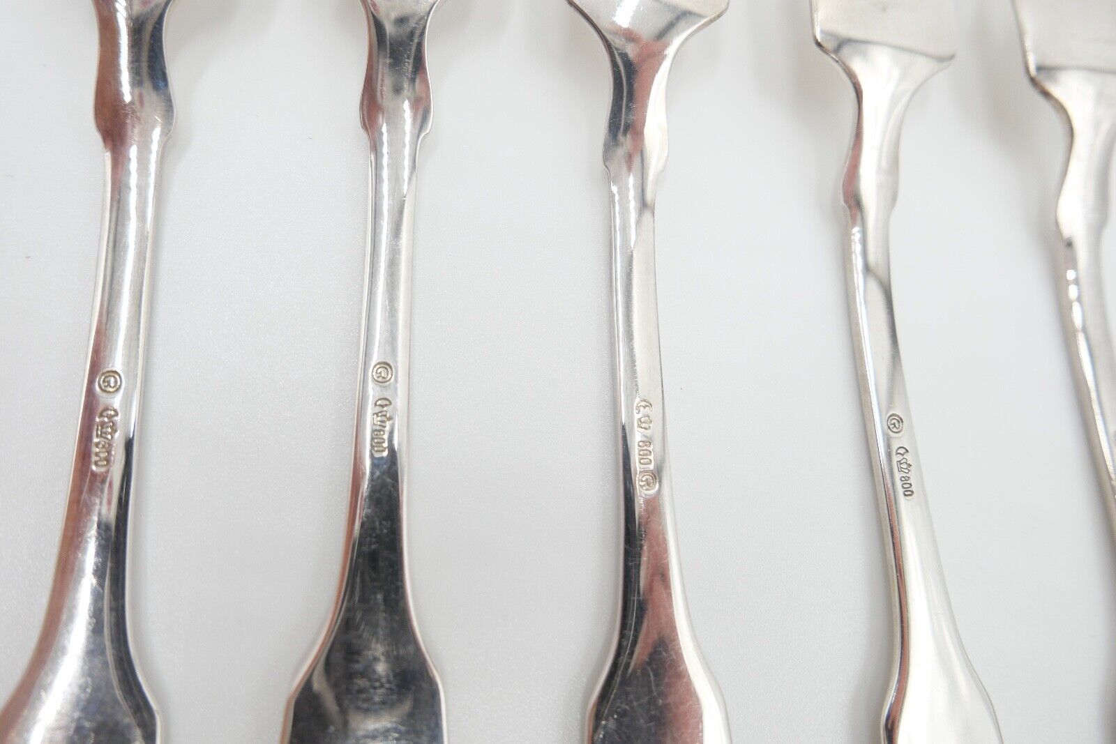 800 Silber Besteck 6 tlg. Kuchengabel Gebrüder Reiner Spatenmuster Monogramm JM - Antikhandel-Stuttgart