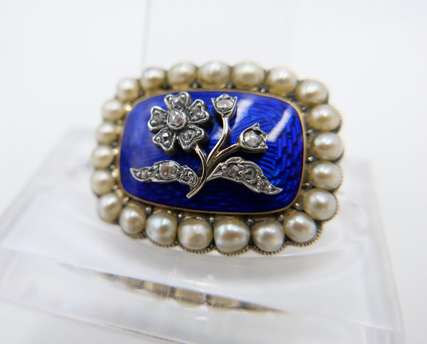 1850 antike Brosche 750 18K Gold viktorianisch floral Diamanten Perlen Emaille - Antikhandel-Stuttgart