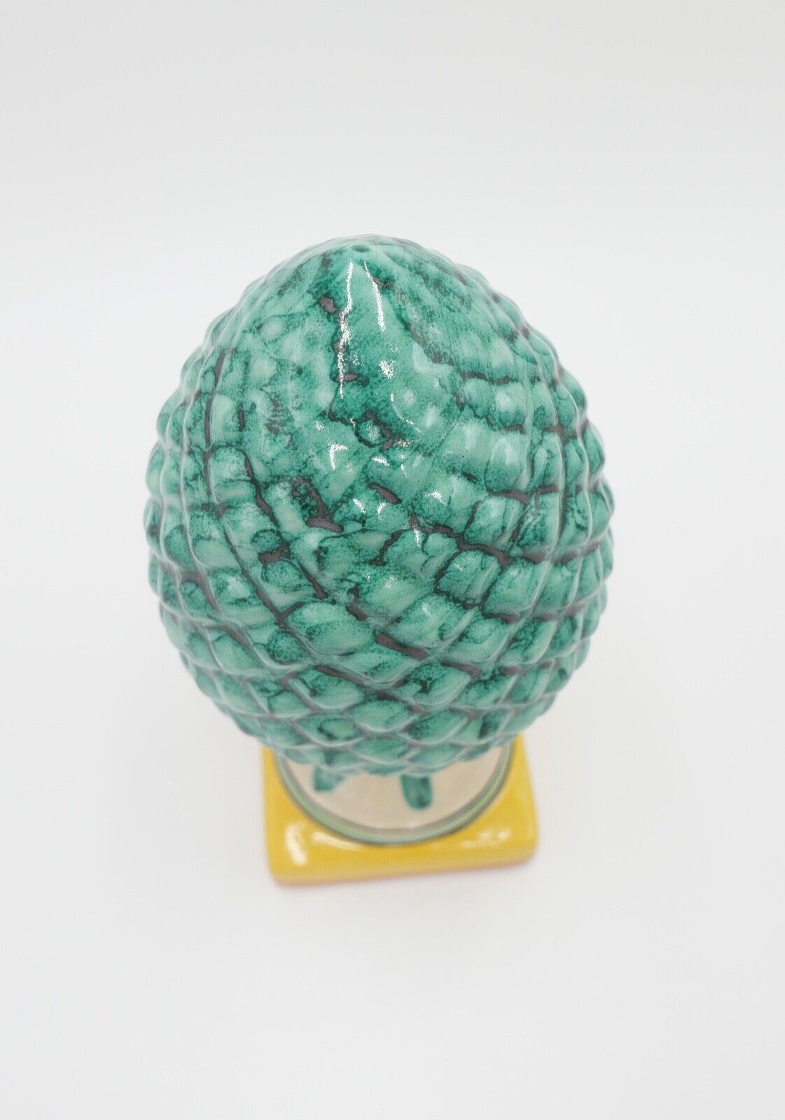 Keramik handbemalt 21 cm Pinienzapfen aus Sizilien / Syrakus 2003 signiert - Antikhandel-Stuttgart