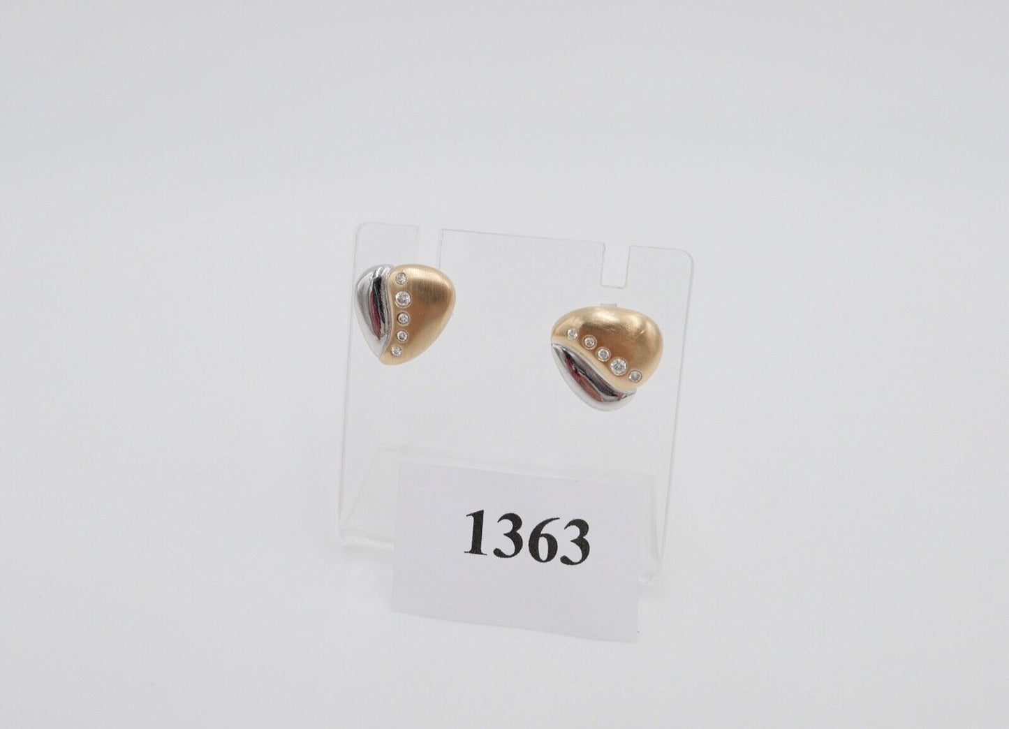 80er Jahre Bicolor Brillanten Gold Weißgold Ohrringe Ohrstecker Herz 585 - Antikhandel-Stuttgart