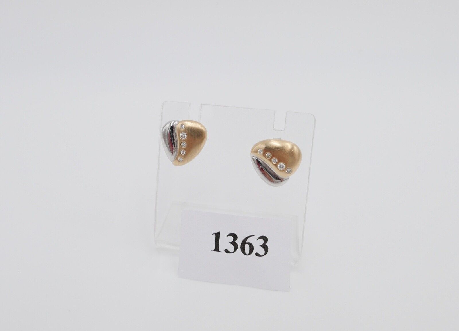 80er Jahre Bicolor Brillanten Gold Weißgold Ohrringe Ohrstecker Herz 585 - Antikhandel-Stuttgart