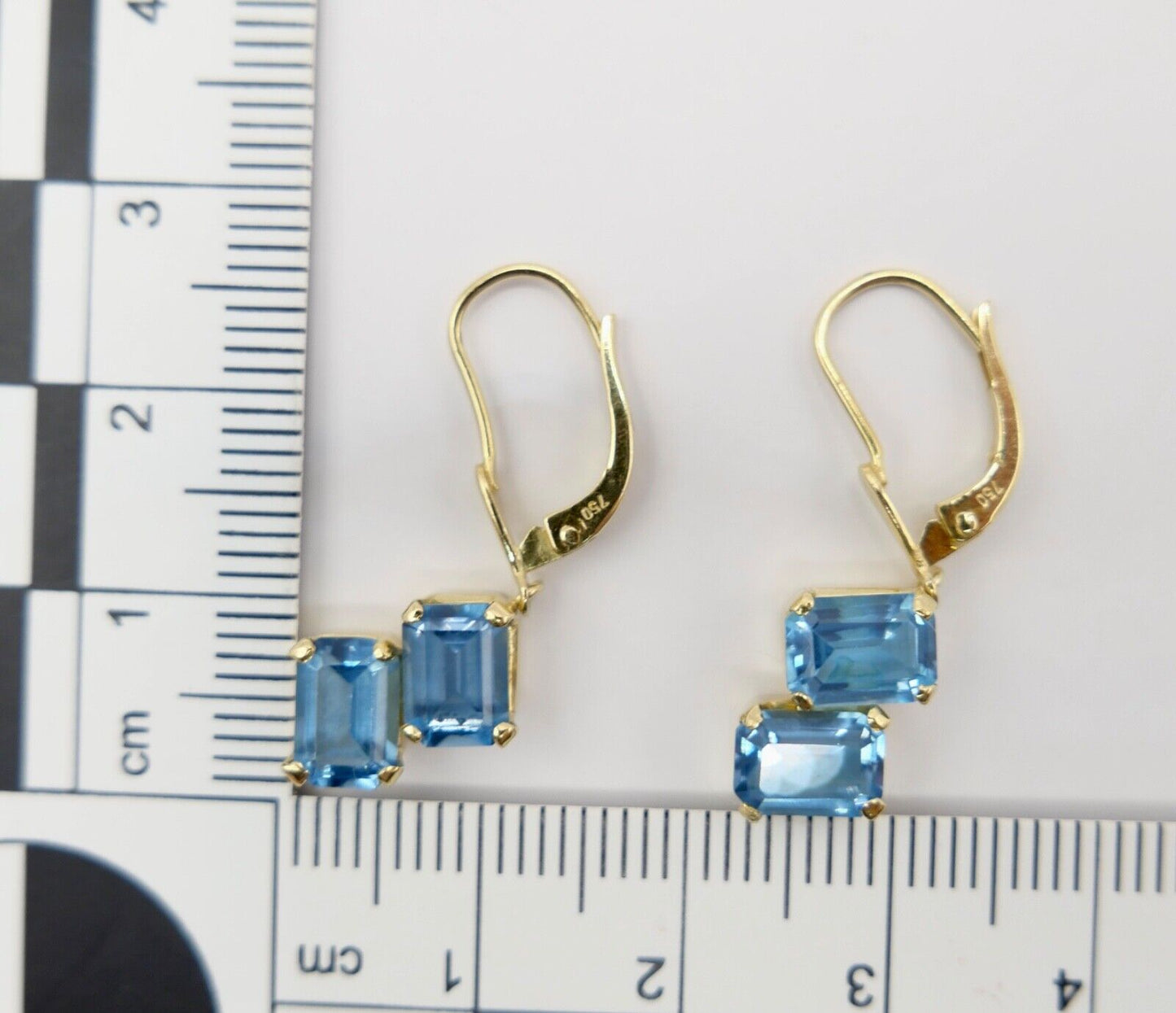 1990er Jahre Blau TOPAS TOPAZ 750 18K Gelbgold GOLD Ohrhänger Ohrringe 3,28 Ctw - Antikhandel-Stuttgart