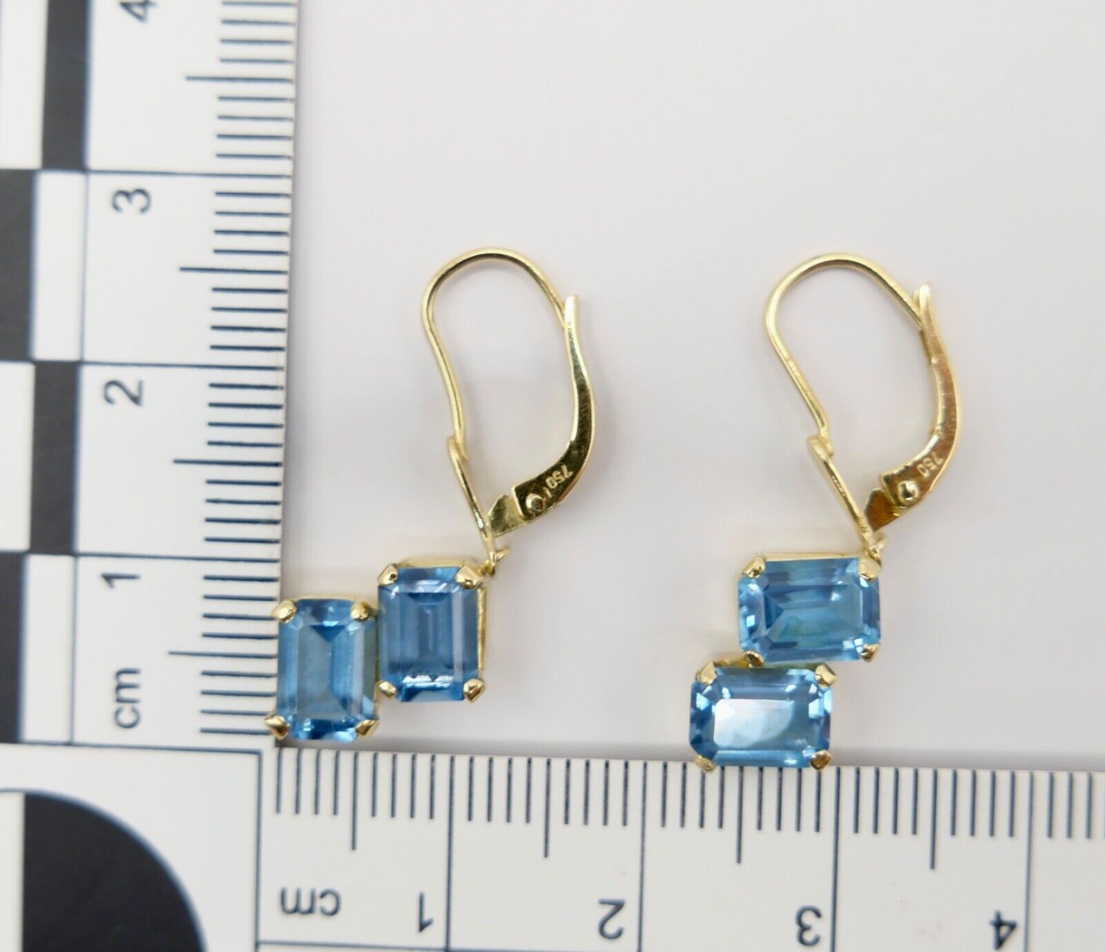 1990er Jahre Blau TOPAS TOPAZ 750 18K Gelbgold GOLD Ohrhänger Ohrringe 3,28 Ctw - Antikhandel-Stuttgart