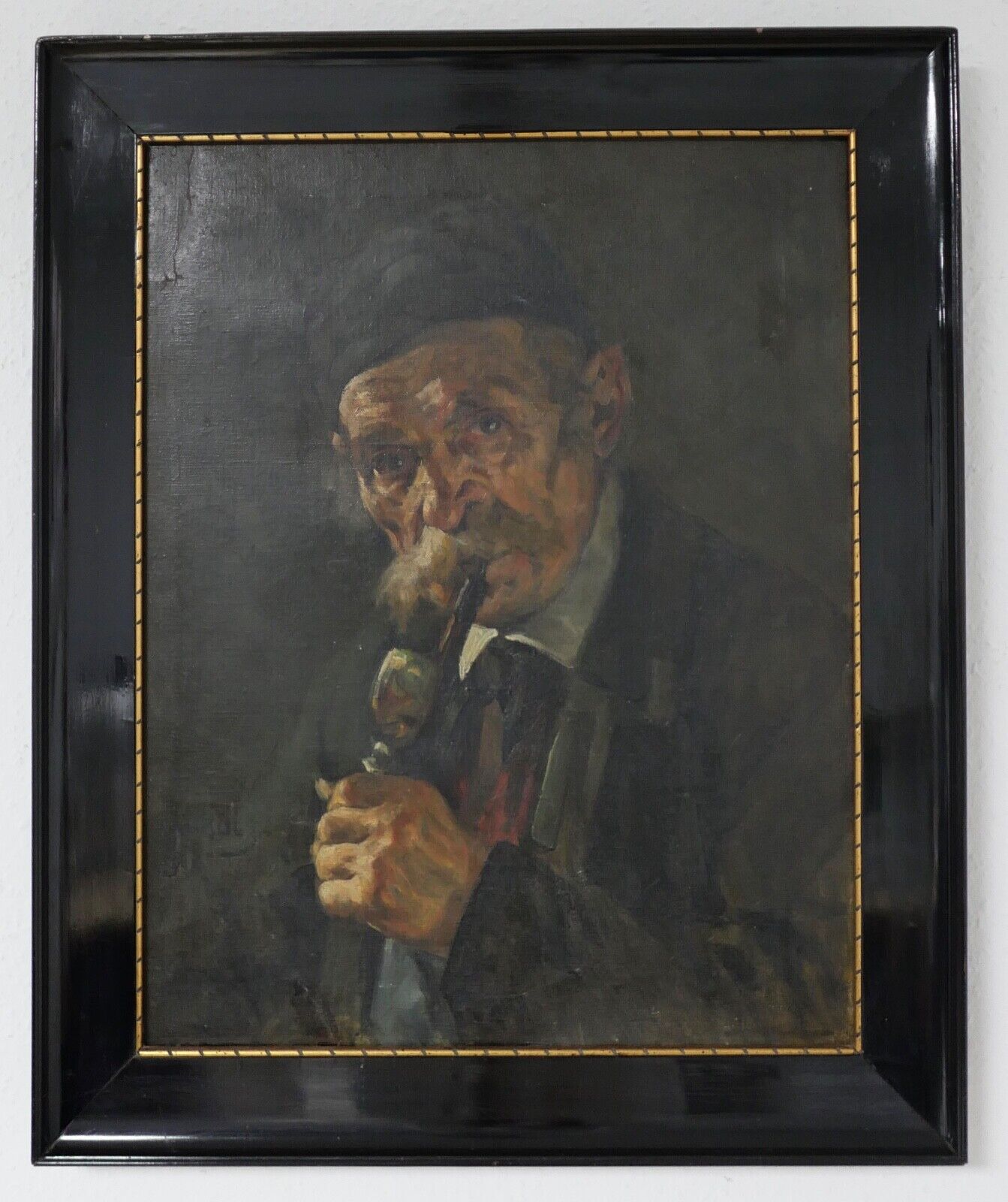 68,5 x 56 cm DUBOIS Gemälde um 1910 Öl auf Leinwand " Pfeifenraucher " - Antikhandel-Stuttgart