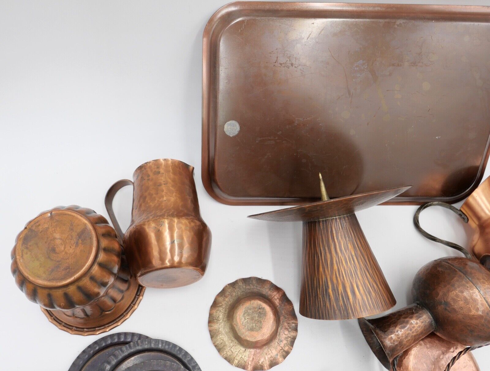 Posten großes Konvolut Kupfer Tablett Kännchen Kerzenständer etc Dekoration - Antikhandel-Stuttgart