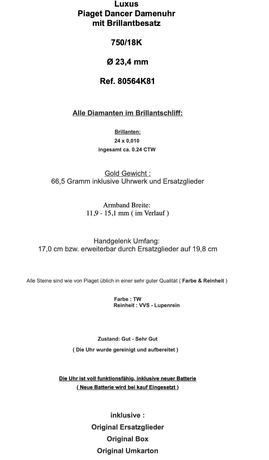 Piaget Dancer Quarz Damenuhr Brillantbesatz 750/18K Lady Ø 23,4 mm Ref. 80564K81 - Antikhandel-Stuttgart