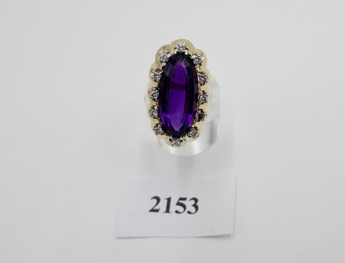 1980er Damenring Gelbgold 585 14K Brillant & Amethyst 15,68 Ctw Gr. 51-52 - Antikhandel-Stuttgart