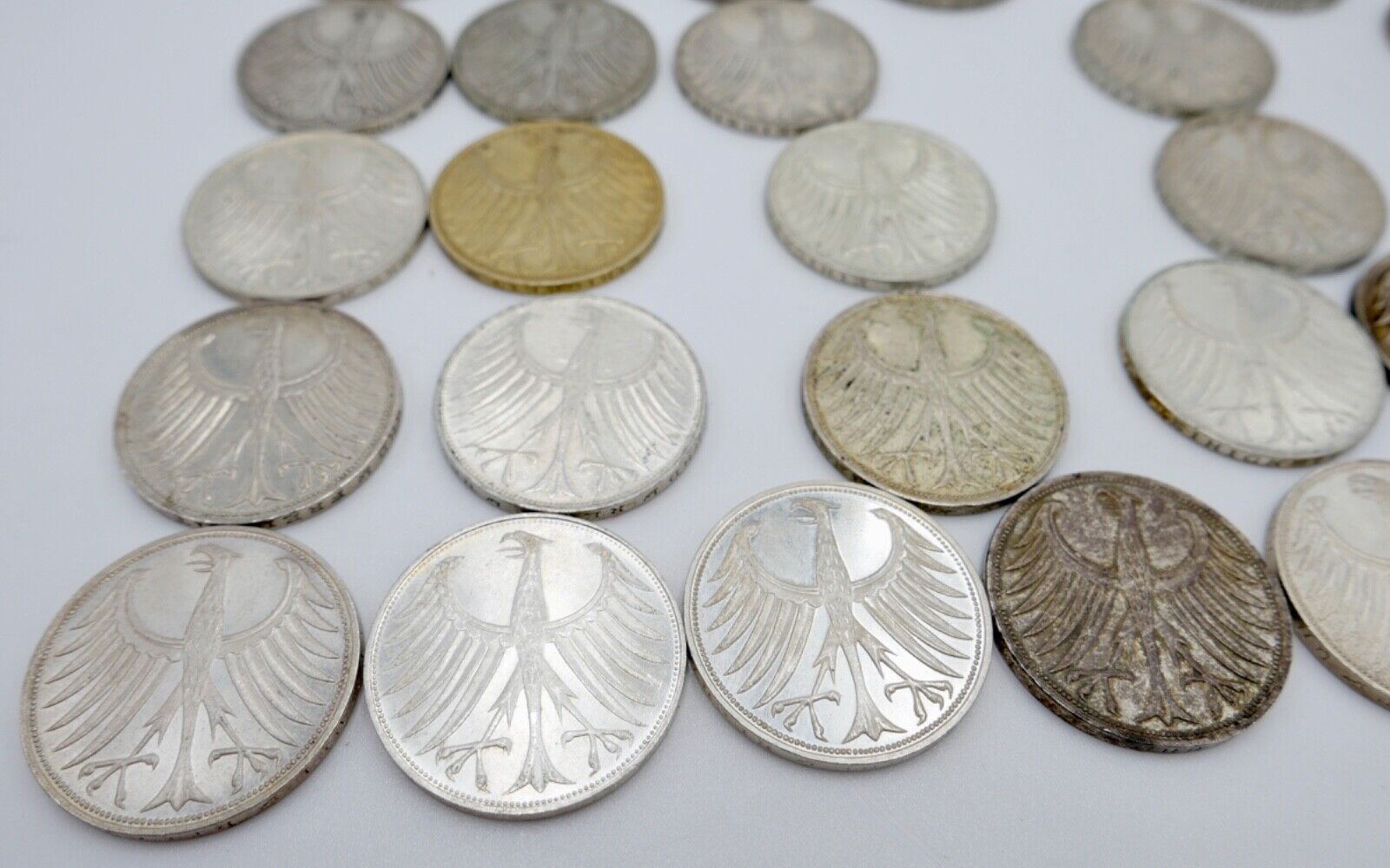 1951-1974 Konvolut LOT 34x 5 DM Silbermünzen J.387 Silberadler PP Heiermann - Antikhandel-Stuttgart