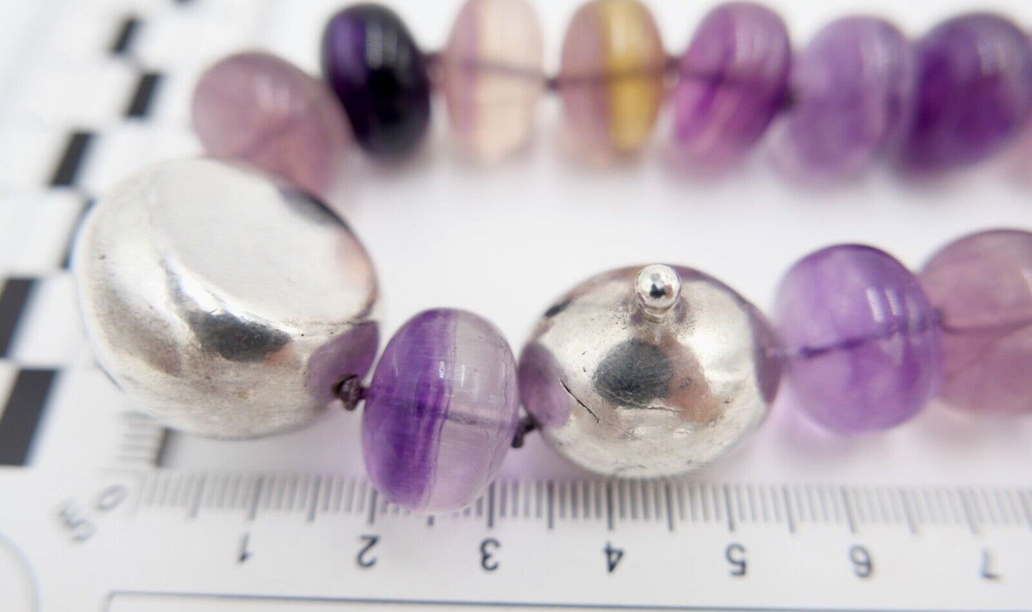 Amethyst Kette Collier 925 Silber & 750 Gold Elementen 90 cm Magnet Verschluss - Antikhandel-Stuttgart