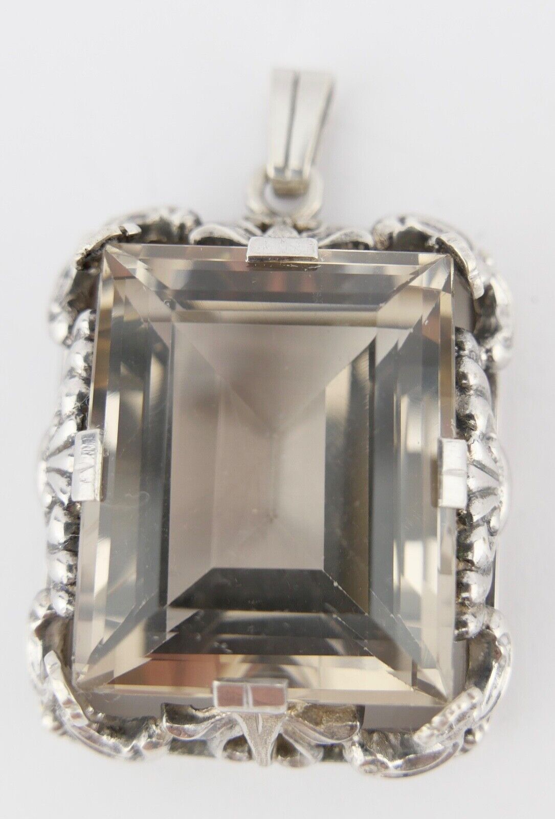 Großer Jugendstil 835 Silber Anhänger Art Deco Beryll weiß Ø 2,4 cm um 1900 - Antikhandel-Stuttgart