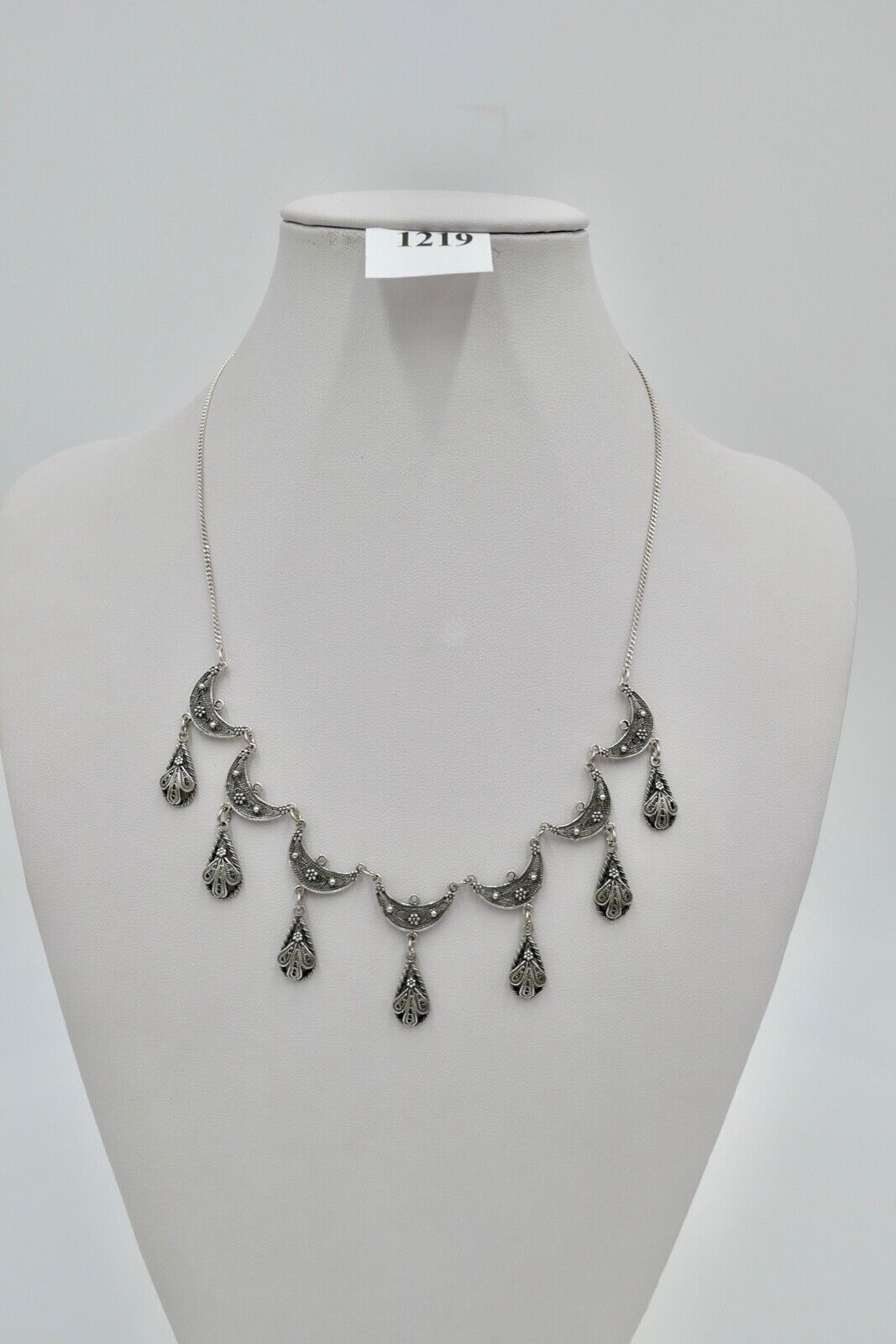 Altes florale filigrane 925 Silber Kette Collier 44 cm 1970er Jahre - Antikhandel-Stuttgart