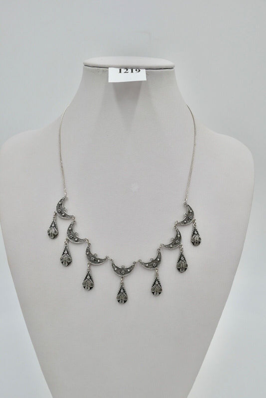 Altes florale filigrane 925 Silber Kette Collier 44 cm 1970er Jahre - Antikhandel-Stuttgart