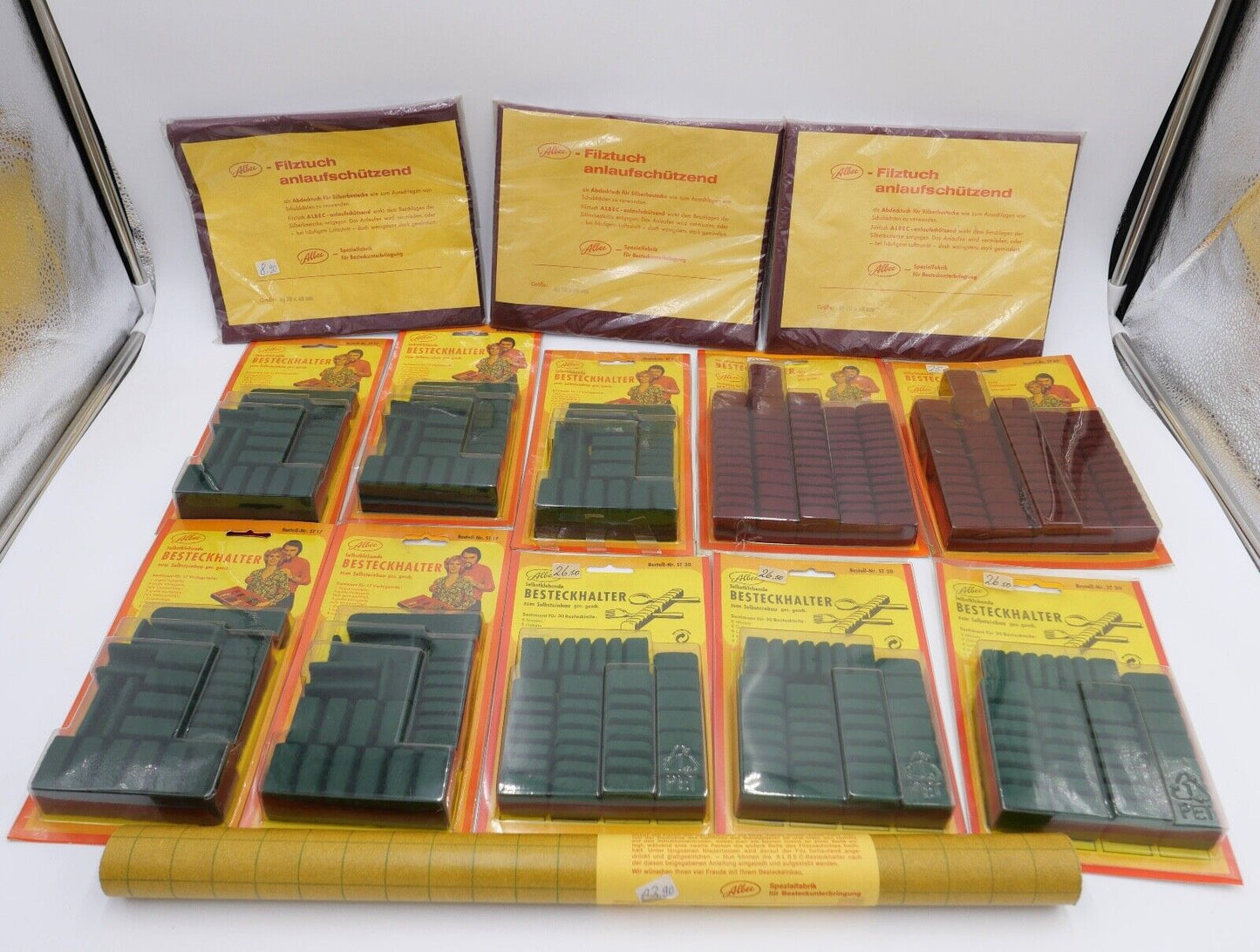 Posten Konvolut Besteckhalter und Filz NEU in OVP Ladenauflösung ALBEC 1980er - Antikhandel-Stuttgart