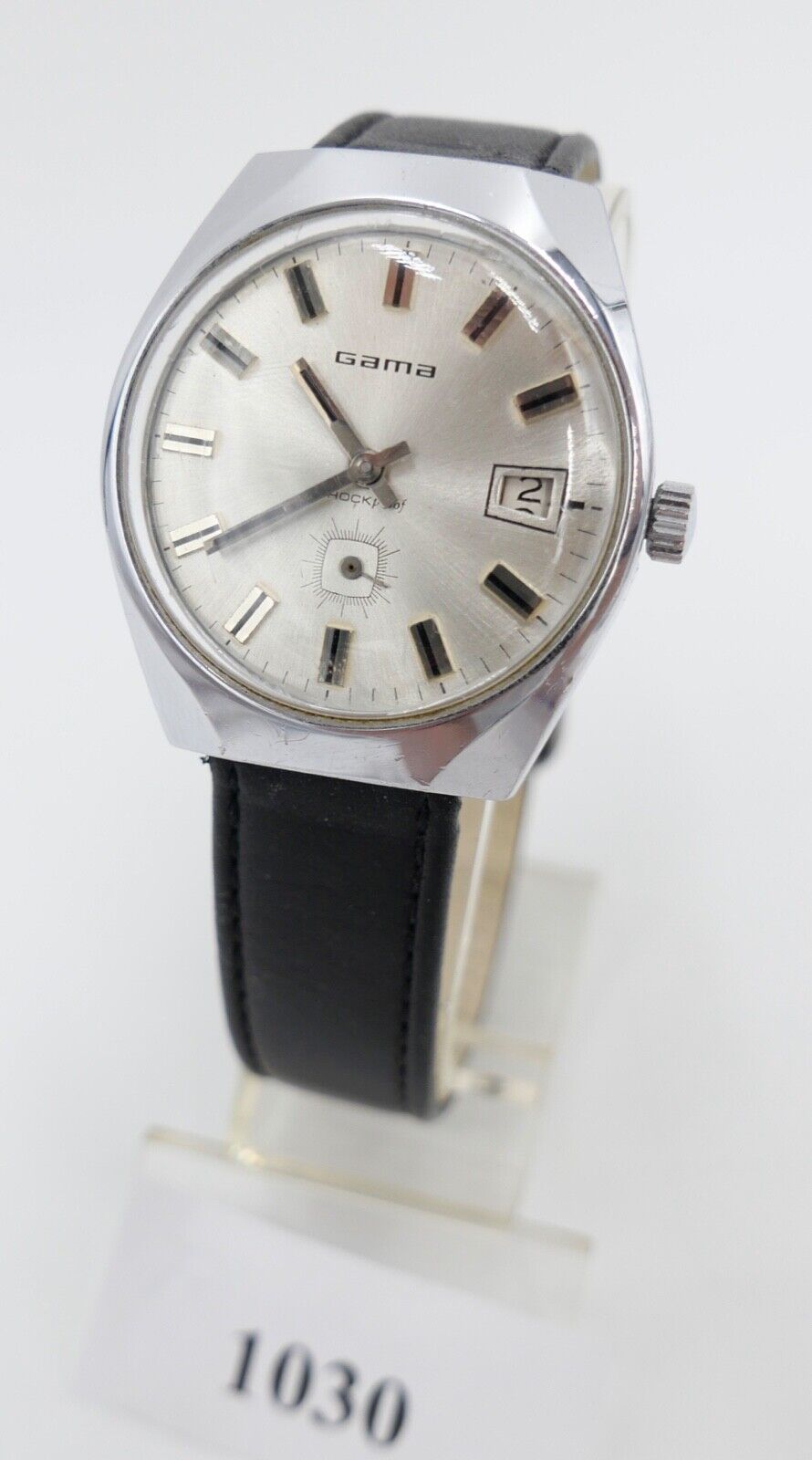 Vintage 70er Jahre GAMA FE 233-66 Handaufzug 34x38 mm Edelstahl neues Lederband - Antikhandel-Stuttgart