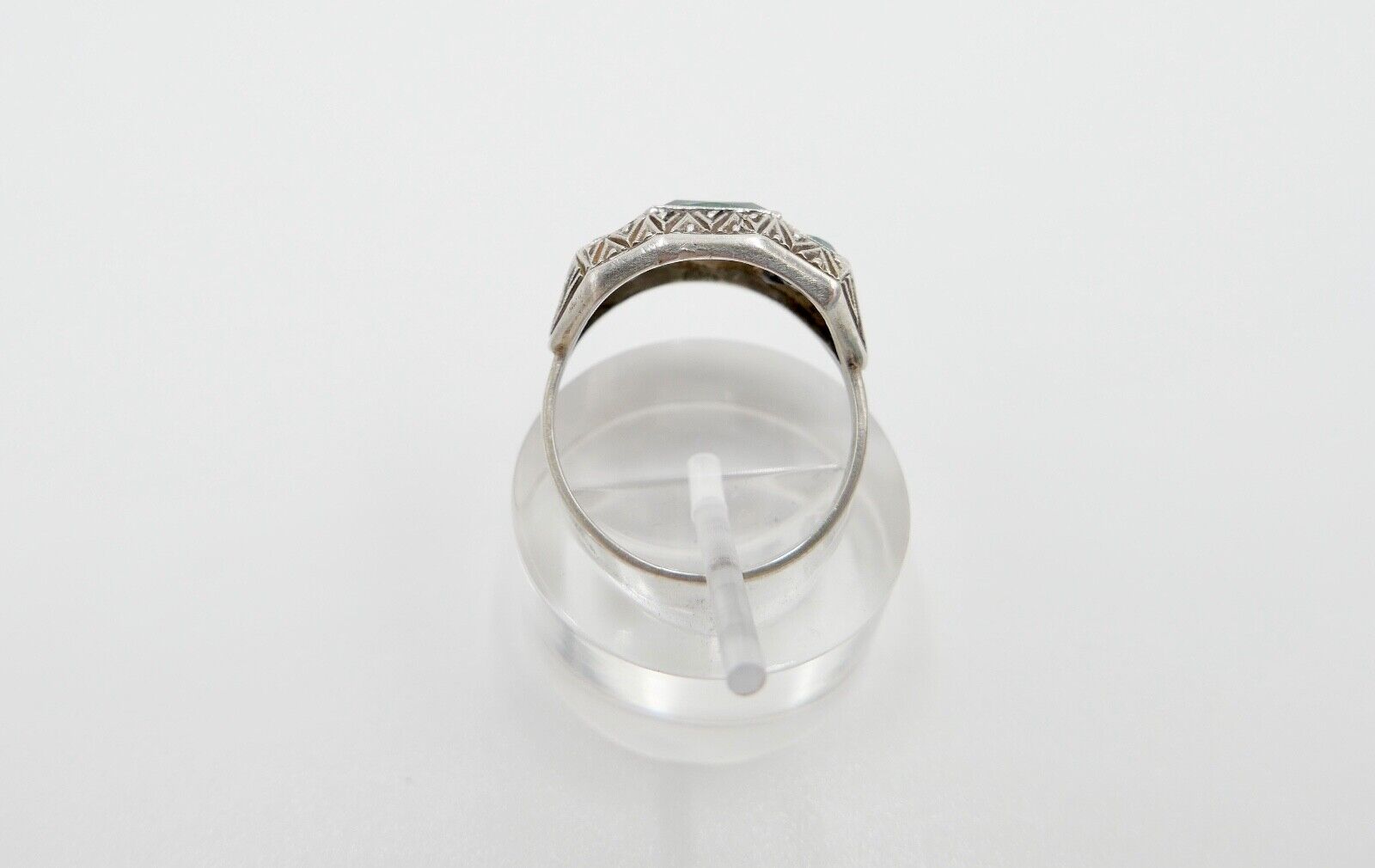 ART DECO Damenring Ring Silber 830 Gr. 56 mit grünen Glasstein - Antikhandel-Stuttgart