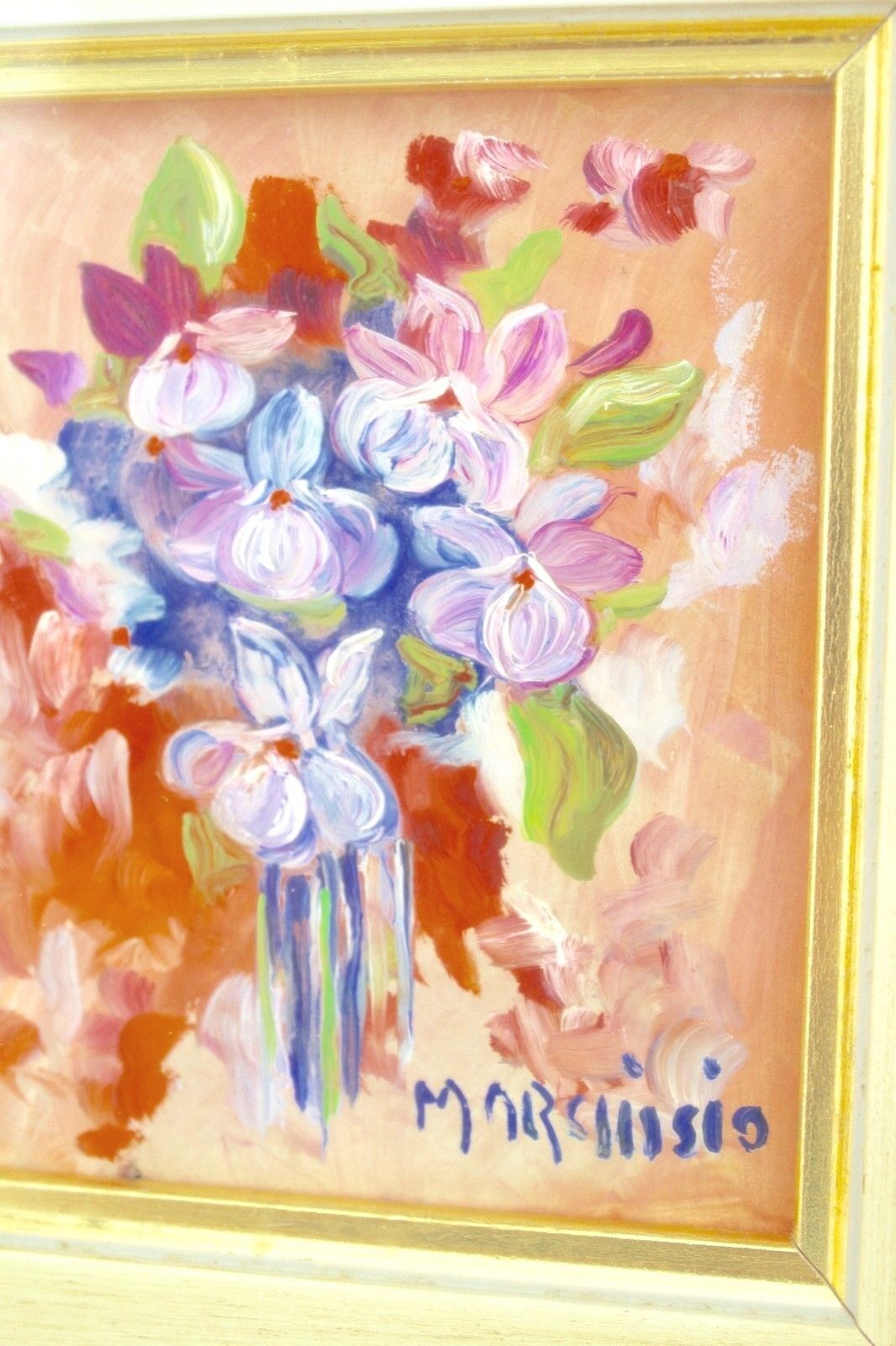 Ölgemälde signiert " MARCHISIO " Blumenstillleben 25x23 1975 mit Rahmen - Antikhandel-Stuttgart