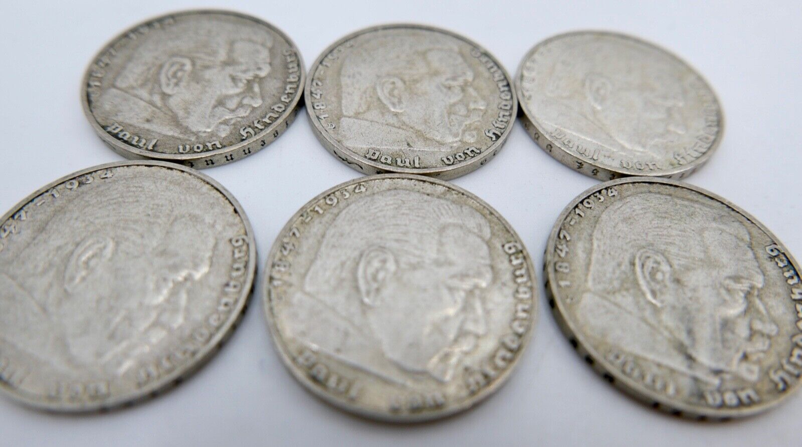 6x 2 Reichsmark 625 Silbermünzen 1936 Jäger J. 366 Hindenburg - Antikhandel-Stuttgart