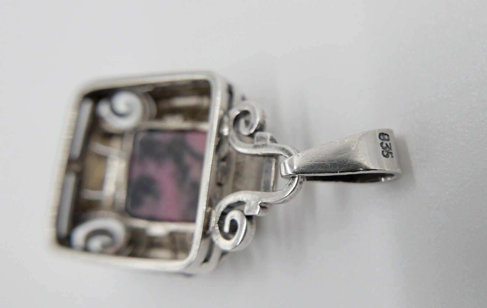 Art Deco 835 Silber Anhänger Rhodochrosit Ø 3 cm 30-40er Jahre - Antikhandel-Stuttgart