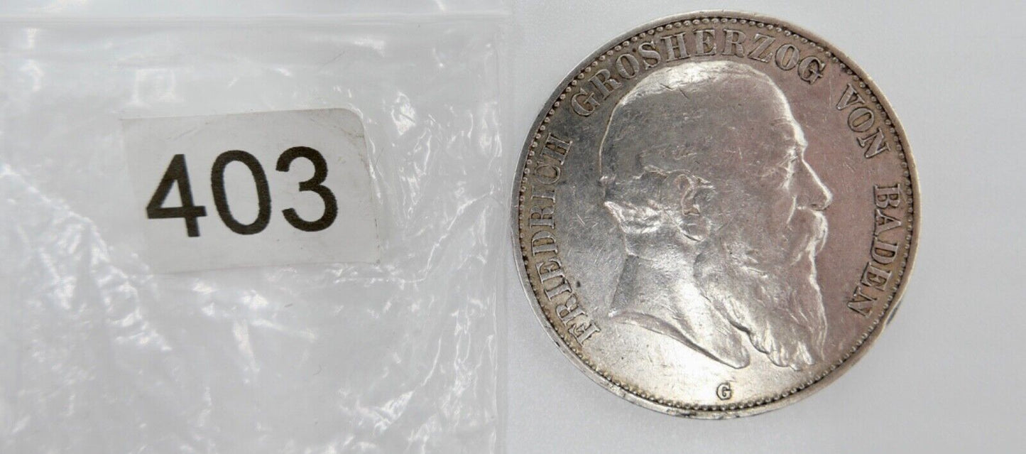 5 Mark Silbermünze Friedrich I. 1902 G Jäger J. 33 Baden 1852-1907 - Antikhandel-Stuttgart