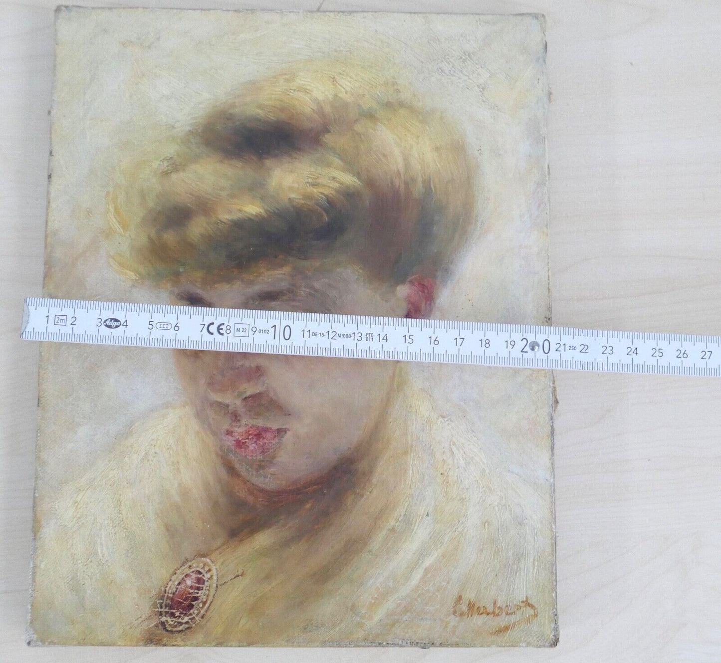 Gemälde Öl auf Leinwand Portrait einer Frau " C. Huberts " 38,5x33 cm gerahmt - Antikhandel-Stuttgart